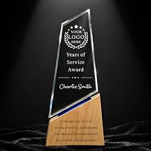 SHIP NEXT DAY, Custom Crystal Trophy - Personalized with Company Logo, Employee Name & Award Title, 3D Engraved K9 Crystal Employee Recognition Award for Years of Service, Leadership, Appreciation