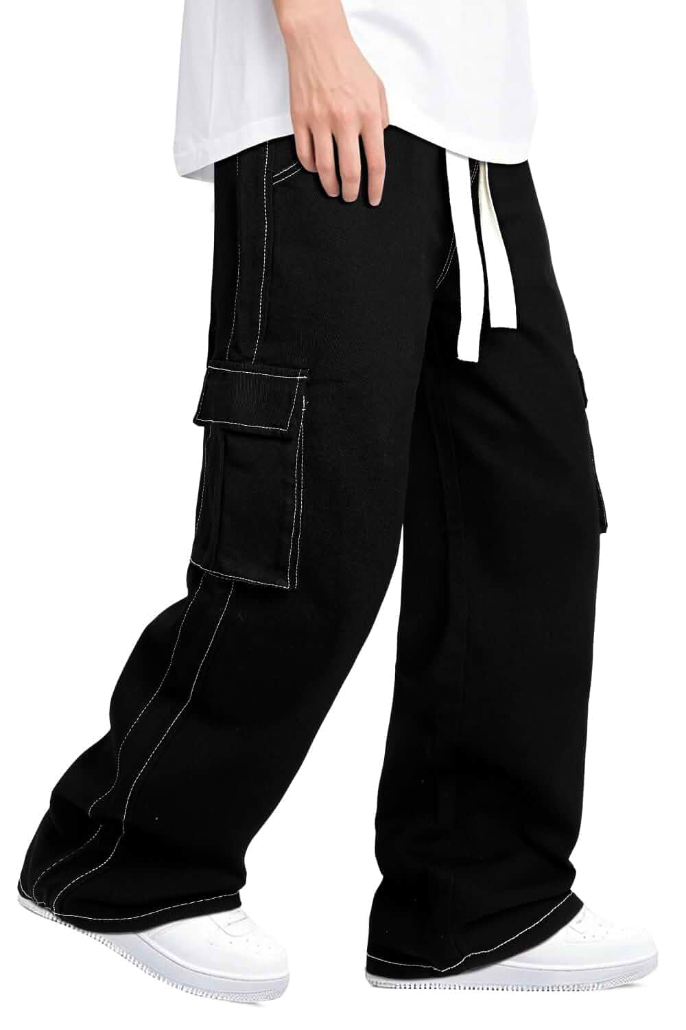 Heyfanee Men's Baggy Jeans Elastic Waist Jean Pants with Drawstring Streetwear, Y2K, 90s Look, Wide Leg, Chill Trendy Retro Style Easy.