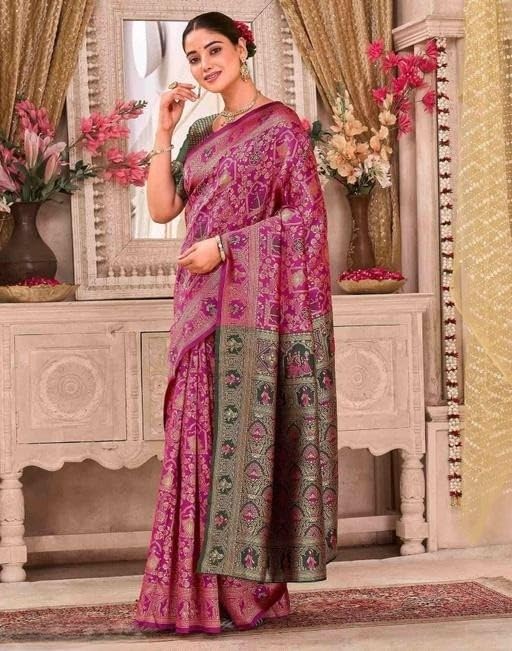 Image of Yashika Women's Banarsi Silk Saree with Blouse Piece for Traditional Ethnic Wear Sari