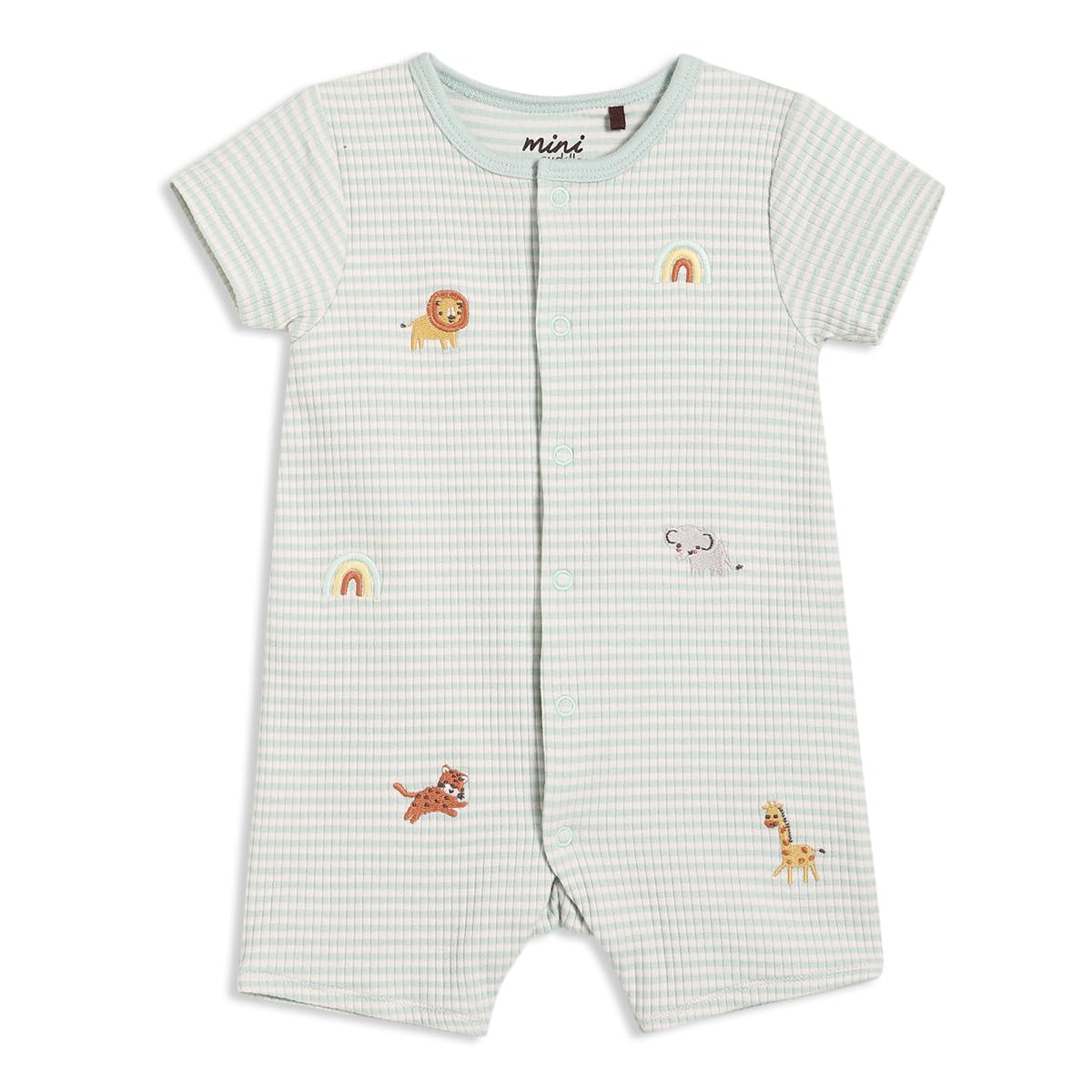 Mini Cuddles Unisex Infant Baby Animal Embroidered Romper, Mint - 9-12 Months