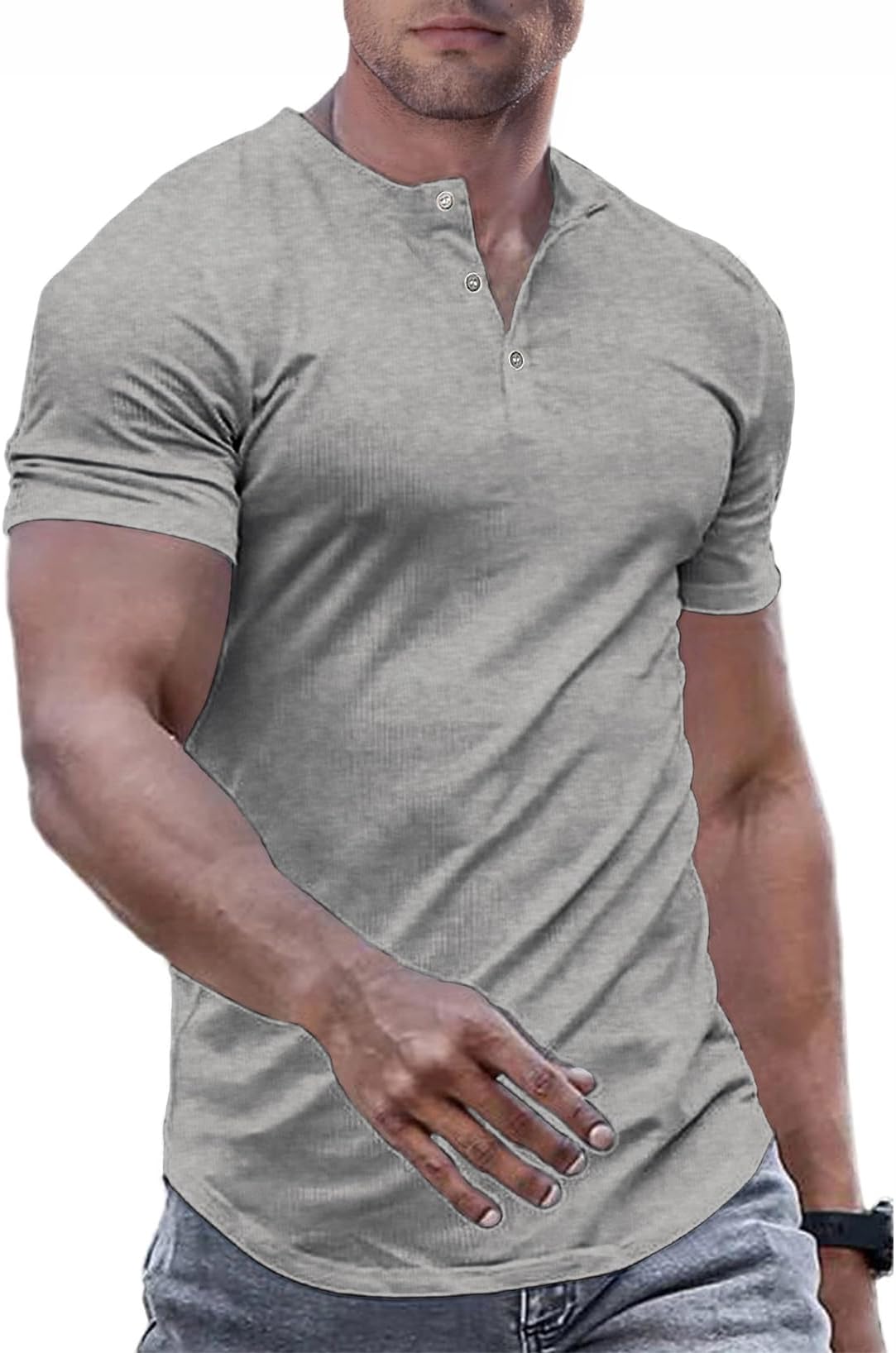 JMIERRMen's Casual Short Sleeve T-Shirt Muscle Slim Henley Shirts Summer Activewear T-Shirts Longline Beach Tees