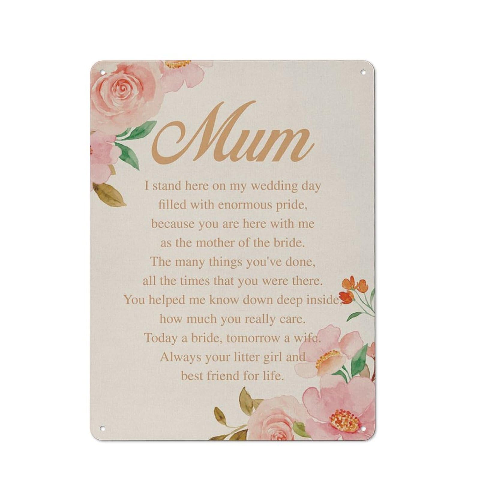 Rustic Metal Tin Sign, Bride Mom Blessing Wall Art, Warm Wedding Themed Printed Painting, Meaningful Wedding Gift and Home Decor, 12x8 Inch