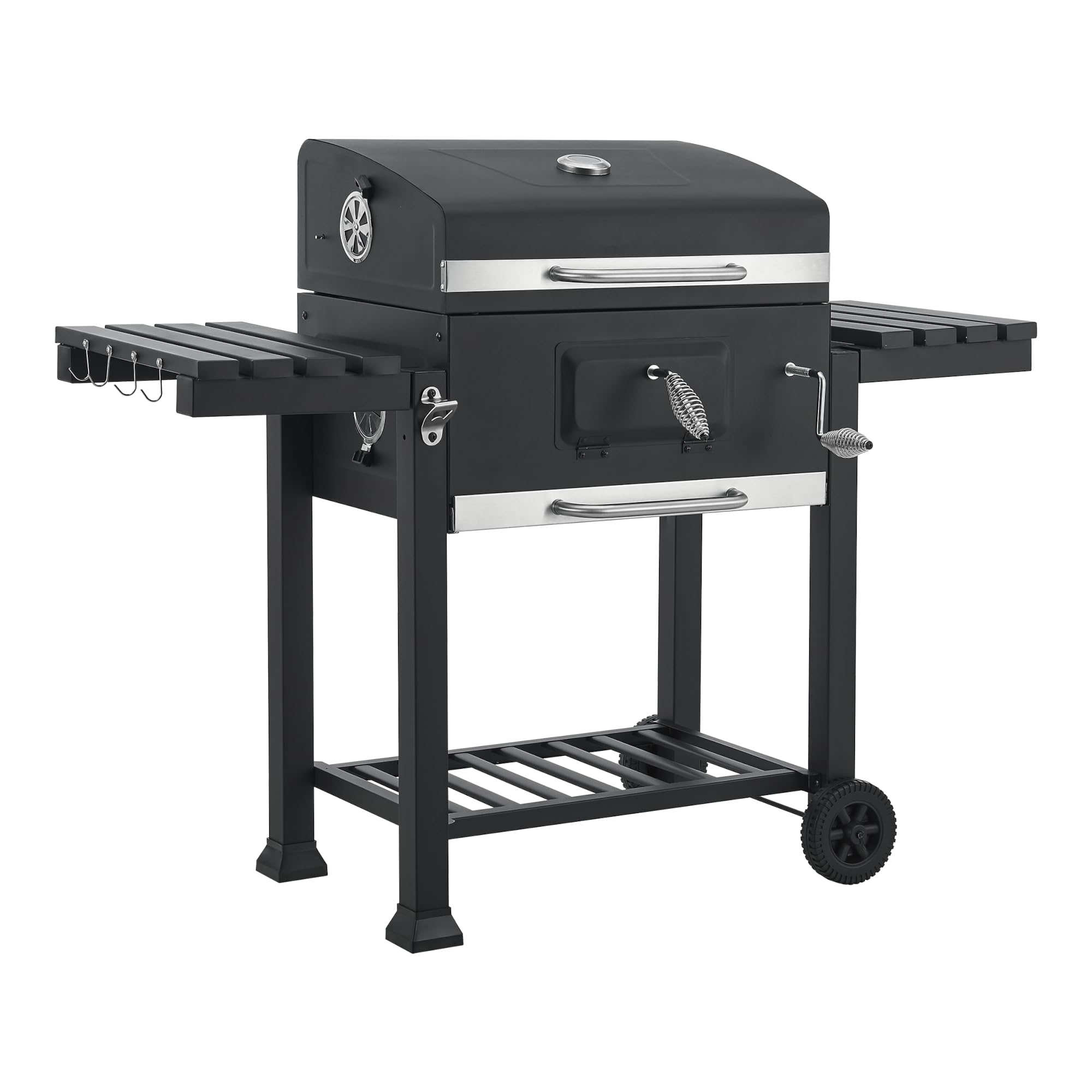 casa.pro Barbacoa de Carbón con 2 Ruedas Cajón para Cenizas 3 Estantes Carro Carro de Barbacoa Tapa con Termómetro Reguladores de Ventilación Acero Inoxidable Plástico 105 x 135 x 48 cm - Negro