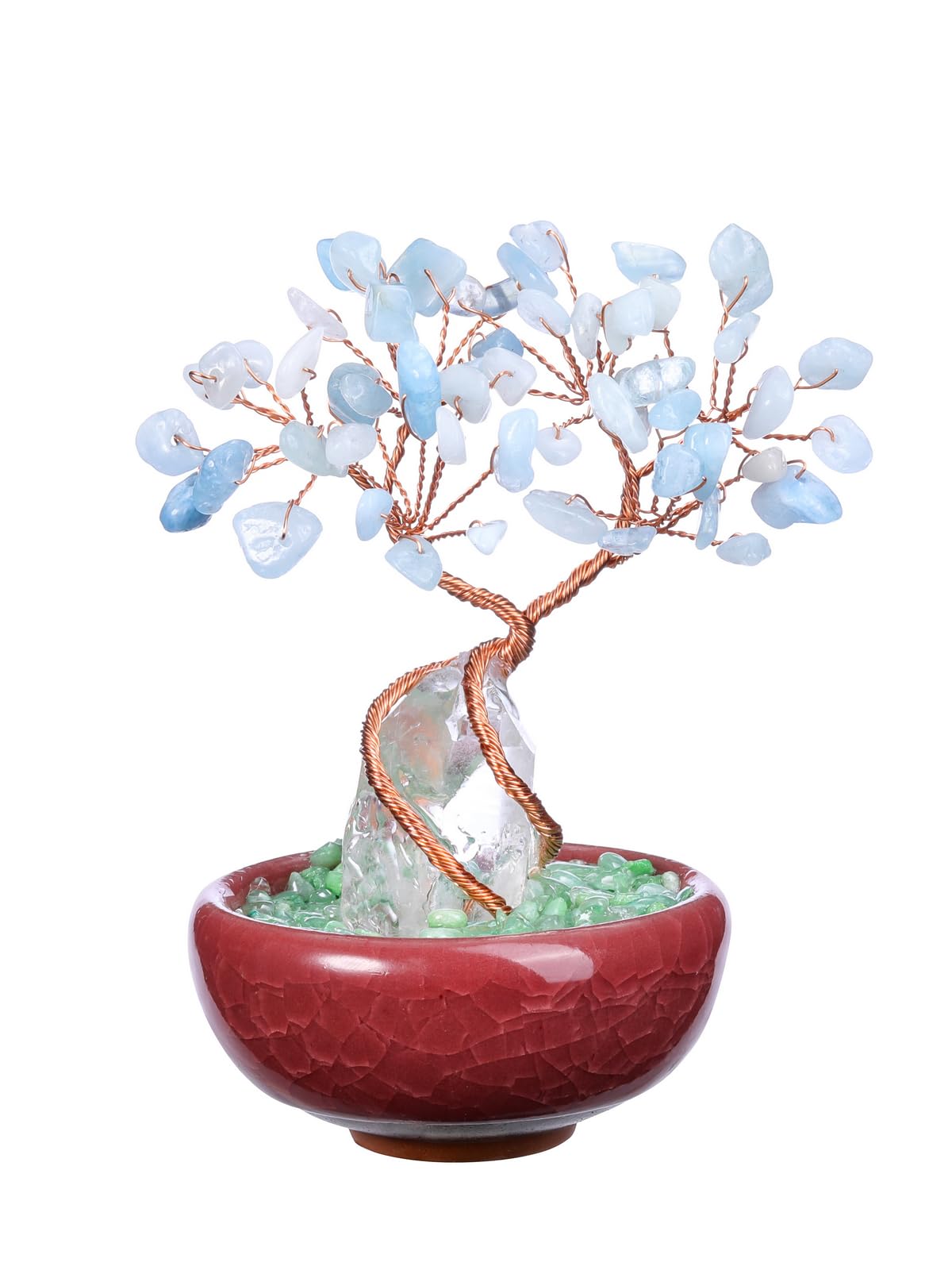 PESOENTH Aquamarine Crystals Tree Money Tree Feng Shui Gemstone Tree of Life with Clear Quartz Healing Crystal Point Energy Wand Stone Good Luck Tree Chirstmas Home Decor Spiritual Gifts