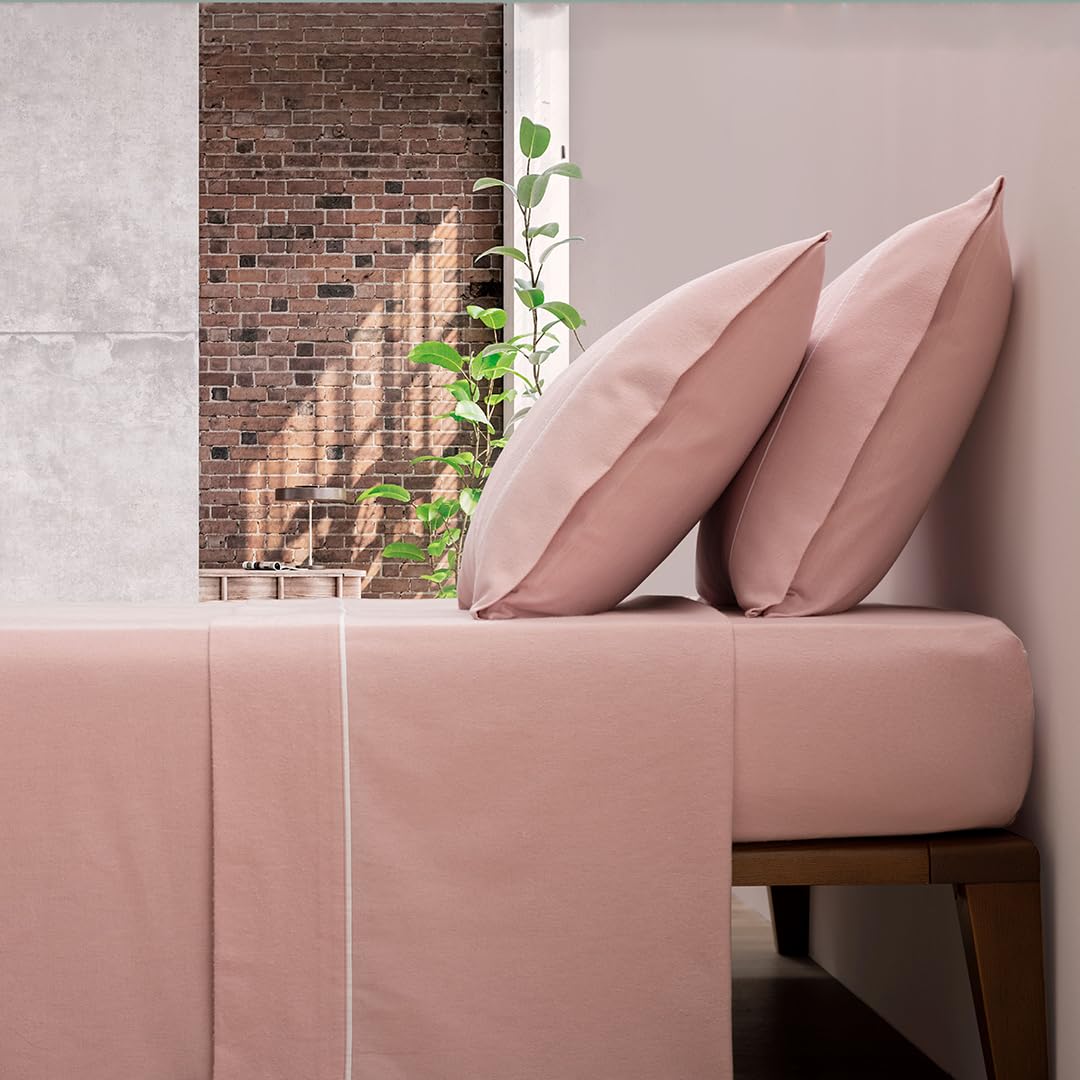 Casa da Laura - Sábanas de Franela de Lujo Lisas Rosa - Cama 150/160-4 Piezas - Sábana Encimera, Bajera y 2 Fundas de Almohada - Sábanas de Invierno Elegantes, Cálidas y Suaves