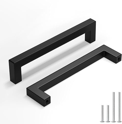 homdiy Black Cabinet Handles 5-1/16" Matte Black Cabinet Handles 30 Pack | Kitchen Square Drawer Pulls, Stainless Steel Dresser Pulls, Square Bar Hardware for Cupboard, Bathroom, Kitchen, Bedroom