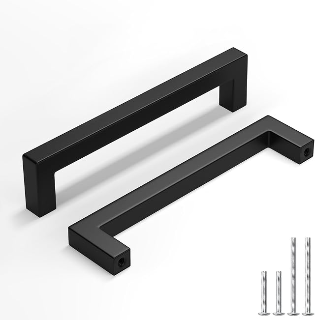 homdiy Black Cabinet Handles 5-1/16" Matte Black Cabinet Handles 30 Pack | Kitchen Square Drawer Pulls, Stainless Steel Dresser Pulls, Square Bar Hardware for Cupboard, Bathroom, Kitchen, Bedroom