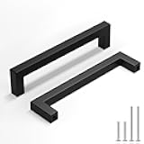 25 Pack Black Cabinet Handles 5-1/16 Inch(128 mm) Hole Centers Matte Black Cabinet Pulls Stainless Steel Drawer Dresser Handles Square Bar Hardware Drawer Pulls Stainless Steel Dresser Hardware