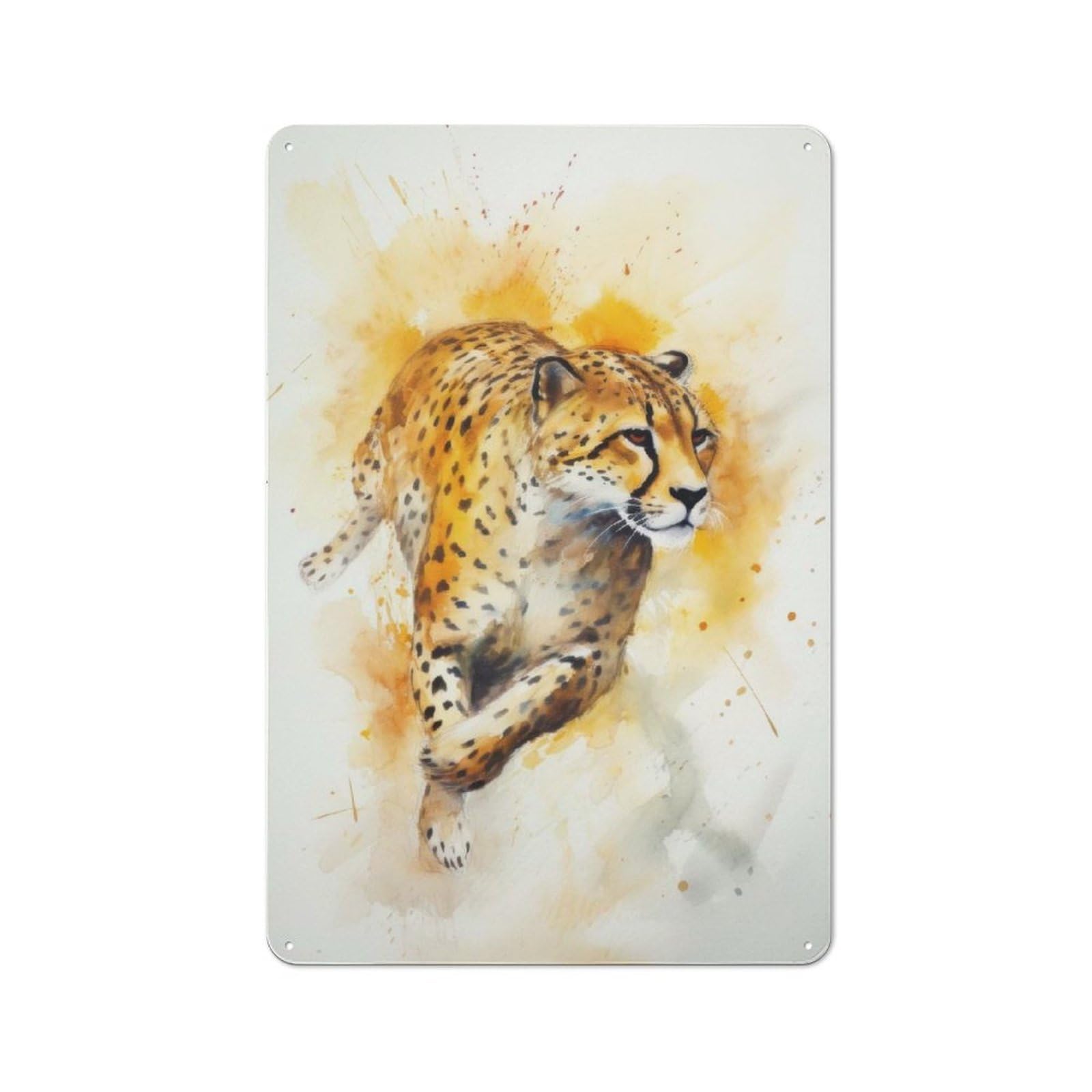 Junmoney Cheetah Watercolor Painting Retro Tin Sign 30X20cm For Lounge Or Reading Corner, For Home Wall Decor Collectors