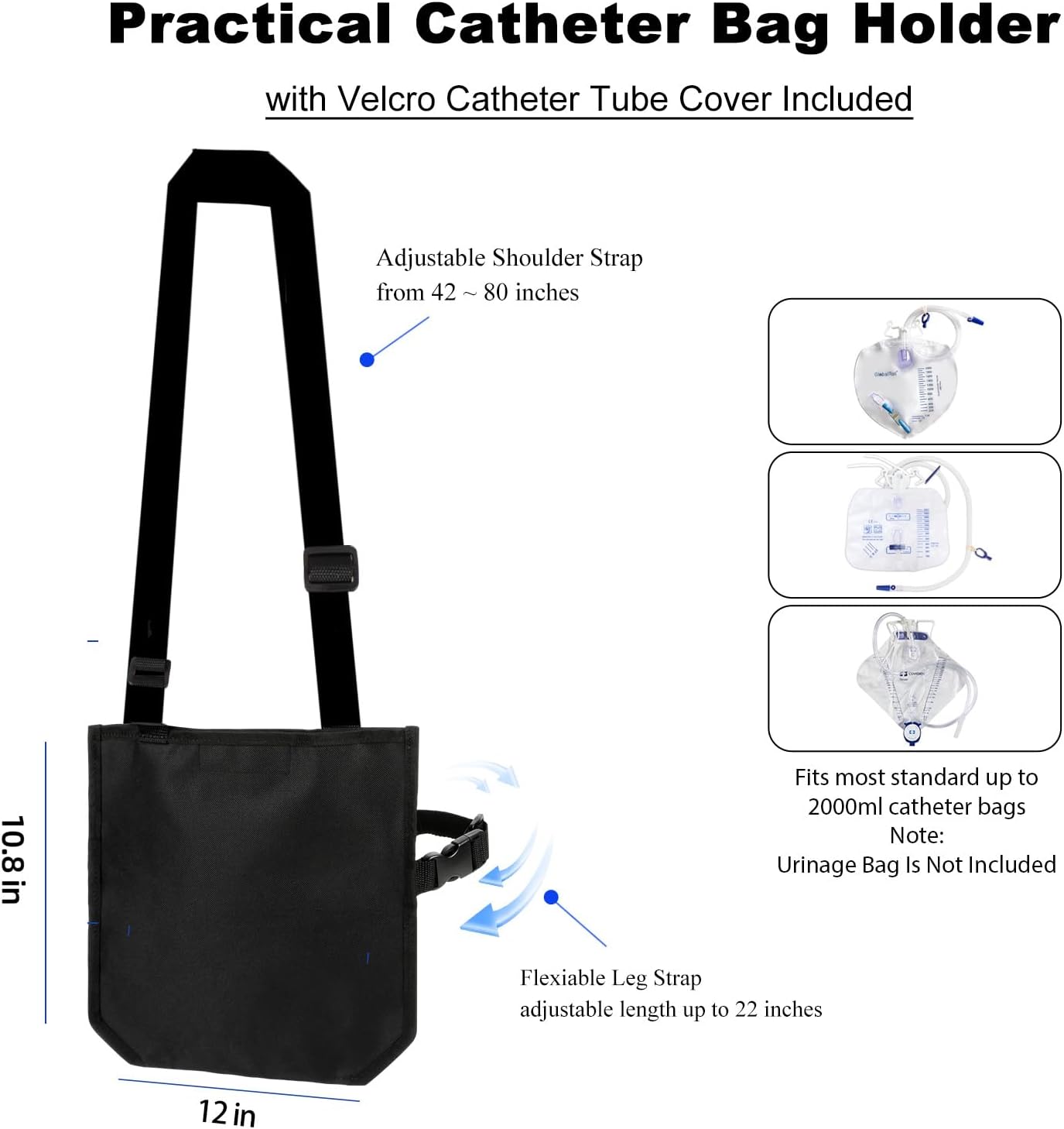 Urine Drainage Bag Holder Adjustable Catheter Bag Covers with Velcro Foley Catheter Tube Cover and Leg Strap Discreet Catheter Bag Holder Waterproof Urinary Drainage Bag Holder Easy Acess and Drainage