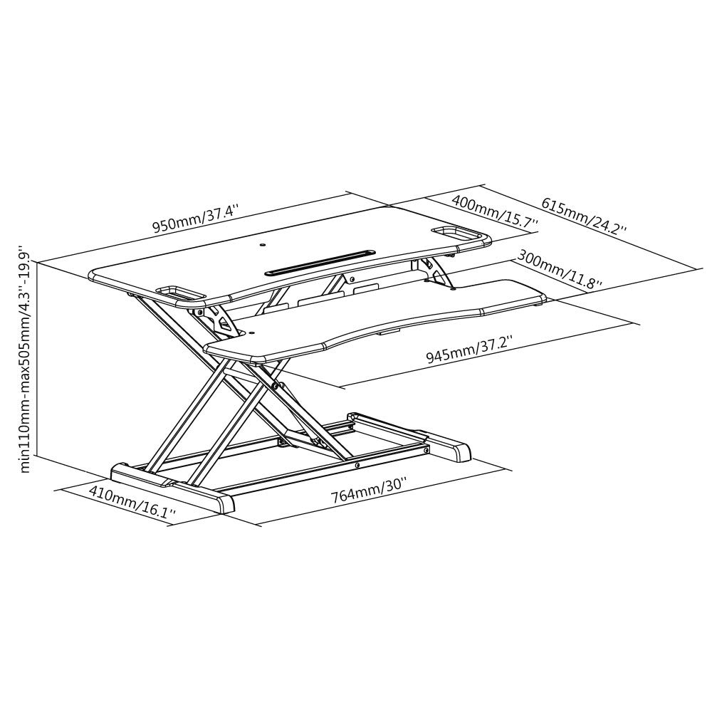 HALTERUNGSPROFI Steh-Sitz Schreibtisch Sit-Stand Workstation Höhenverstellbarer Aufsatz für den Schreibtisch, zum Arbeiten im Sitzen oder Stehen mit Gasdruckfeder GTS-012 (95cm)