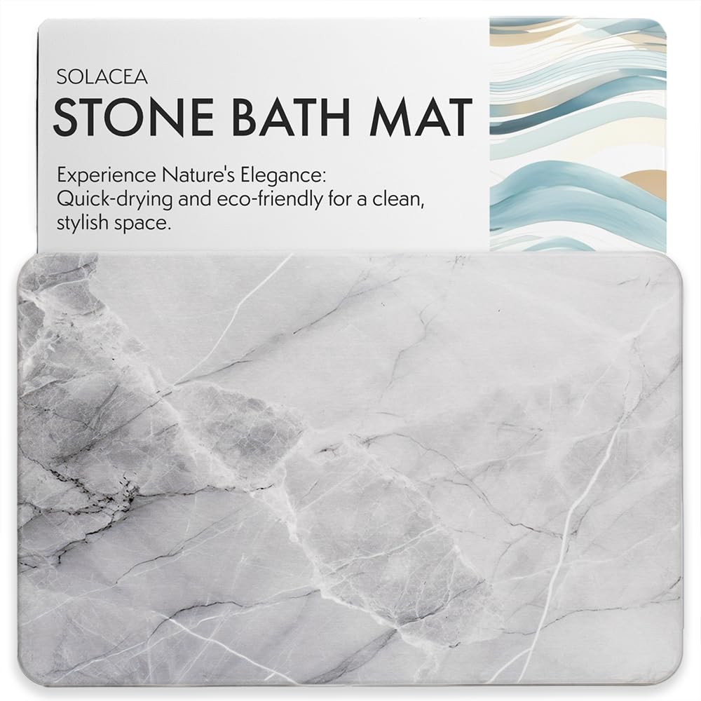 Solacea Stone Bath Mat, 23.7 x 15.4 inches, Quick Dry & Non-Slip Diatomaceous Earth Bath Mat for Bathroom and Kitchen
