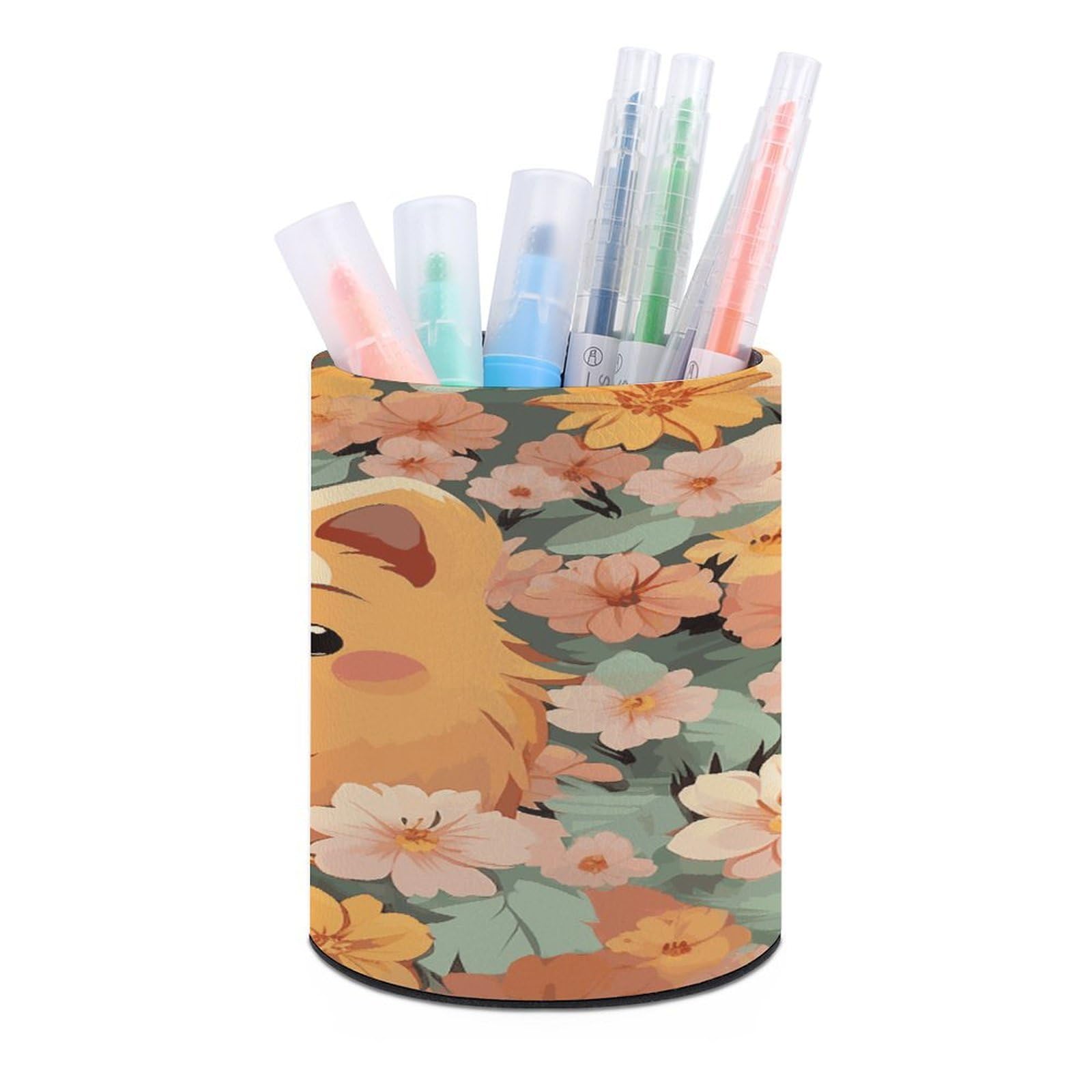 FekiLoot Pomeranians Cartoon Flowers Pen Holder Personalized Desktop Pencil Holders Case Office Accessories Container Box for Round Pen Cup Desktop Organizer Makeup Brush Holder Caddy Storage