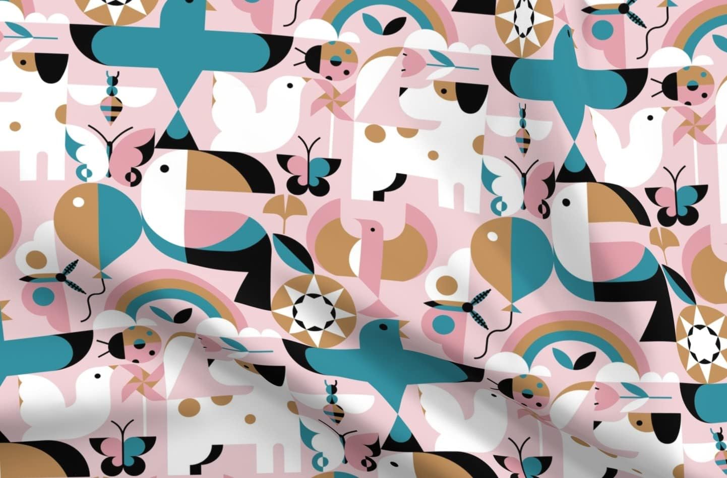 Spoonflower Fabric - Bird Dog Flower Toucan Rainbow Abstract Shapes Printed on Minky Fabric by The Yard - Sewing Baby Blankets Quilt Backing Plush