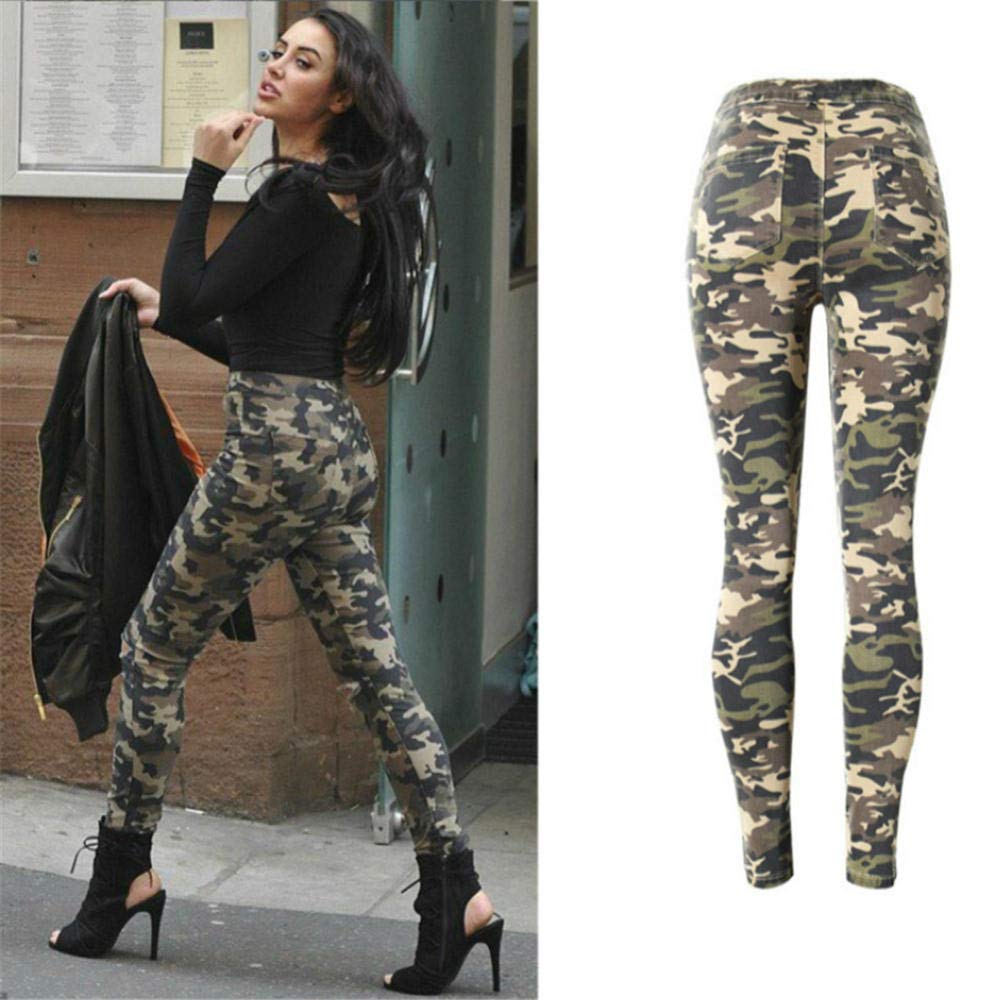 High Waist Camouflage Jeans Frauen Knieloch Pantalon Femme Push Up Militär Cintura Alta Skinny Jeanshose Mujer-25