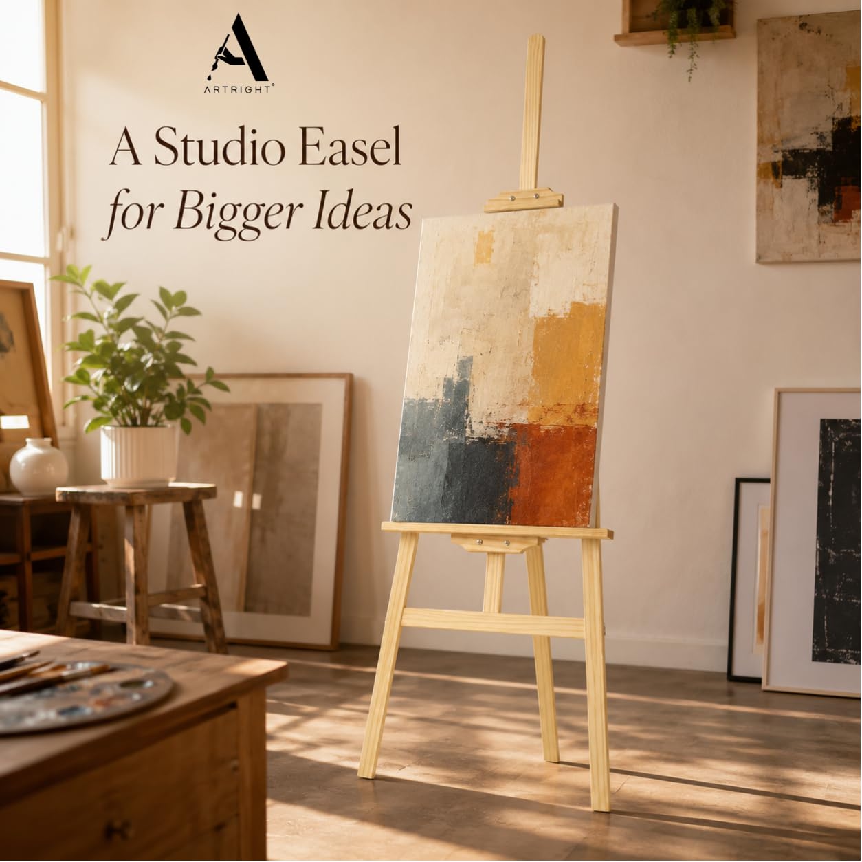 ArtRight Artists 5 Feet Adjustable Wooden Easel Painting Stand for Painting & Display (Unassembled) - 5 Ft (56") Large Studio Easel Stand, Holds Canvas up to 43 Inches, Beechwood 1