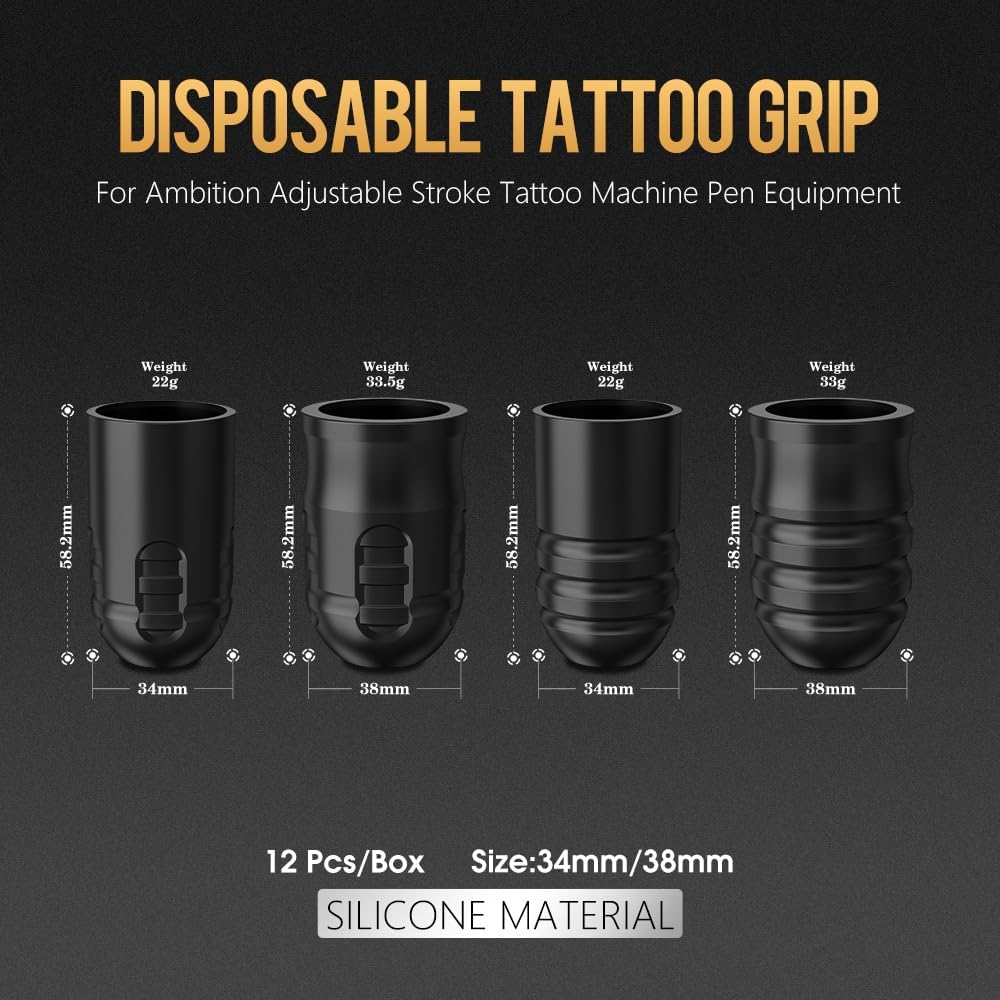 Ambition Mars-U P1 Empuñaduras de tatuaje desechables ajustables 12 Uds. 38mm para Mars-U, Seher y Paco