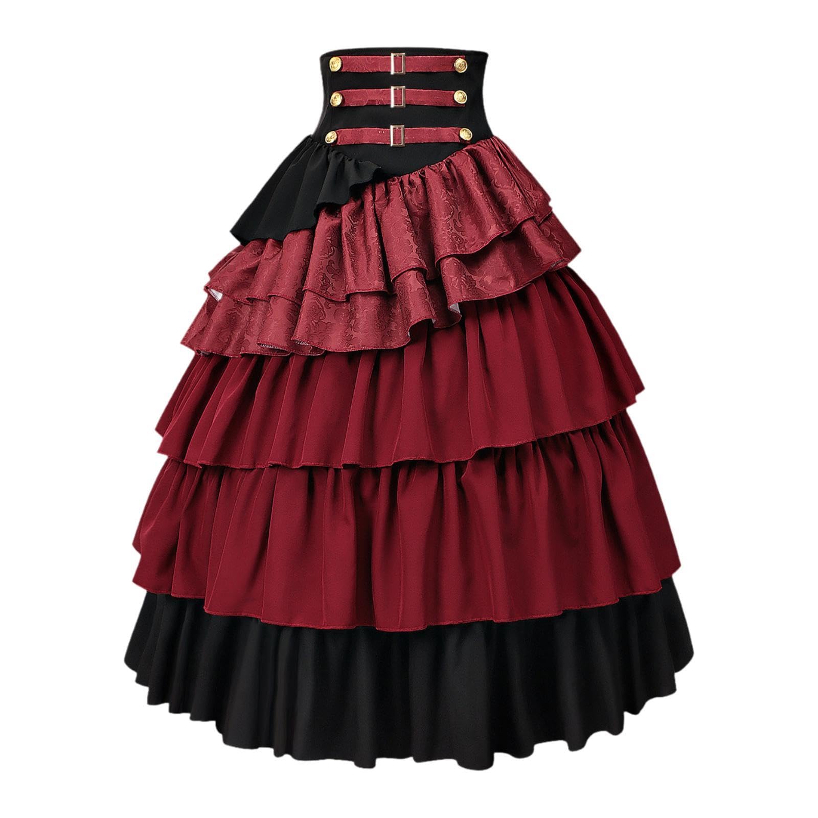 Women's Steampunk Gothic Skirt Dress up Club Masquerade Layered Ruffle Skirt 2XL Red-image-4