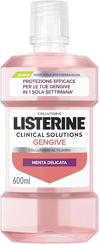 LISTERINE Clinical Solutions Gengive Gusto Delicato, Collutorio senza alcool con Fluoro, Zinco e Oli Essenziali per gengive sane, Collutorio gengive infiammate 0% alcol, Gusto Menta Delicata, 600 ml
