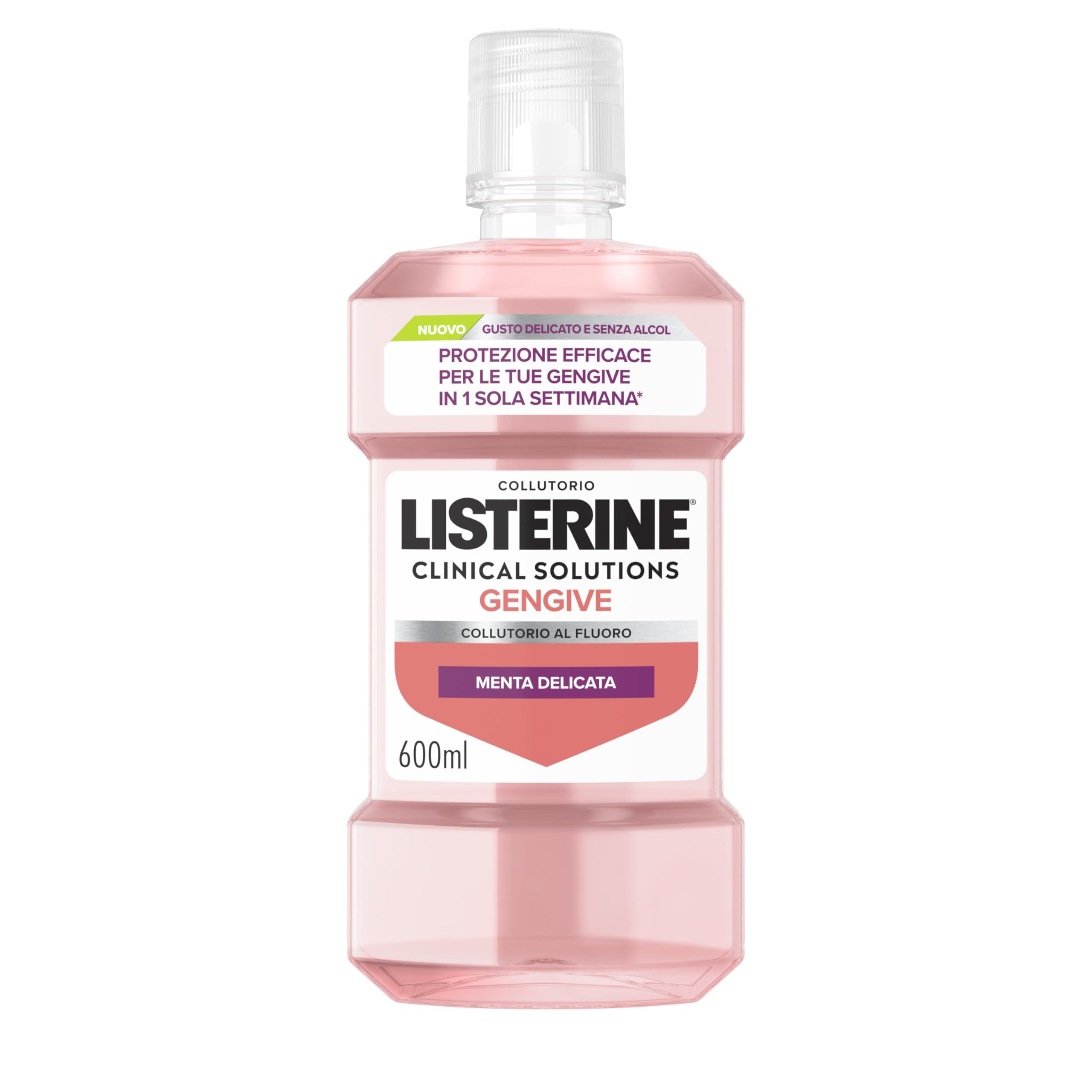 LISTERINE Clinical Solutions Gengive Gusto Delicato, Collutorio senza alcool con Fluoro, Zinco e Oli Essenziali per gengive sane, Collutorio gengive infiammate 0% alcol, Gusto Menta Delicata, 600 ml