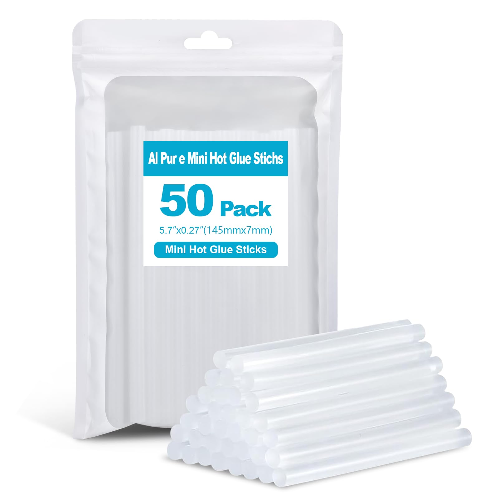 Mini Hot Glue Sticks for Glue Guns, 50-Piece Hot Glues Stick, 5.8" Long x 0.27" Diameter, Small Size, Versatile for Crafts, DIY Home Decor and Gluing Projects