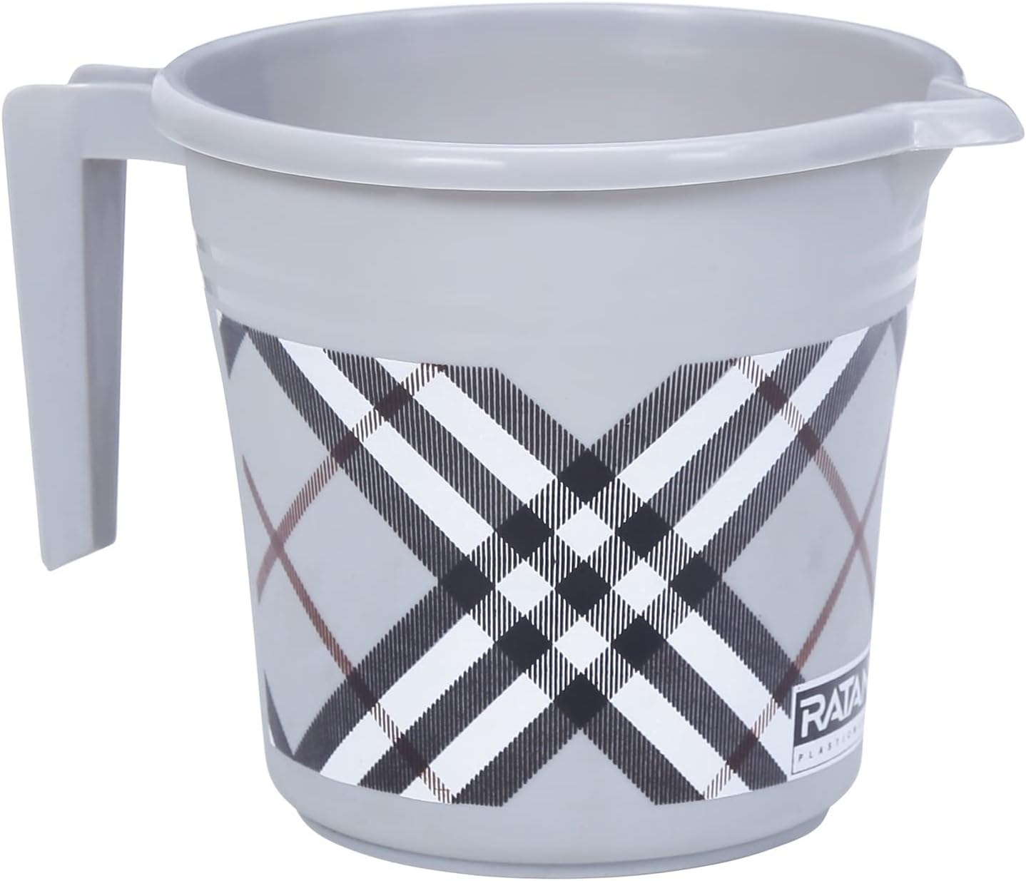 Premium BPA Free Plastic Mugs for Bathroom, Bath Mug, Check Design Bathing Mugs Dabba Camping Mug, 50 Ounce Capacity (1, Grey)