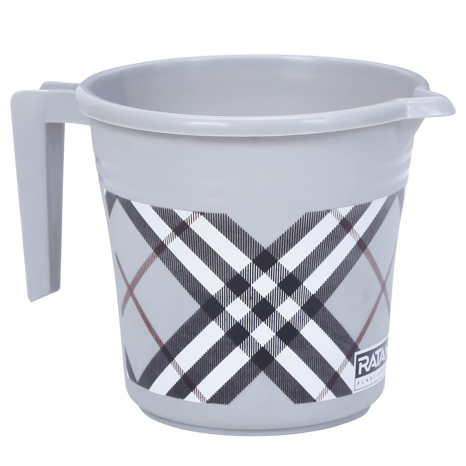 Premium BPA Free Plastic Mugs for Bathroom, Bath Mug, Check Design Bathing Mugs Dabba Camping Mug, 50 Ounce Capacity (1, Grey)