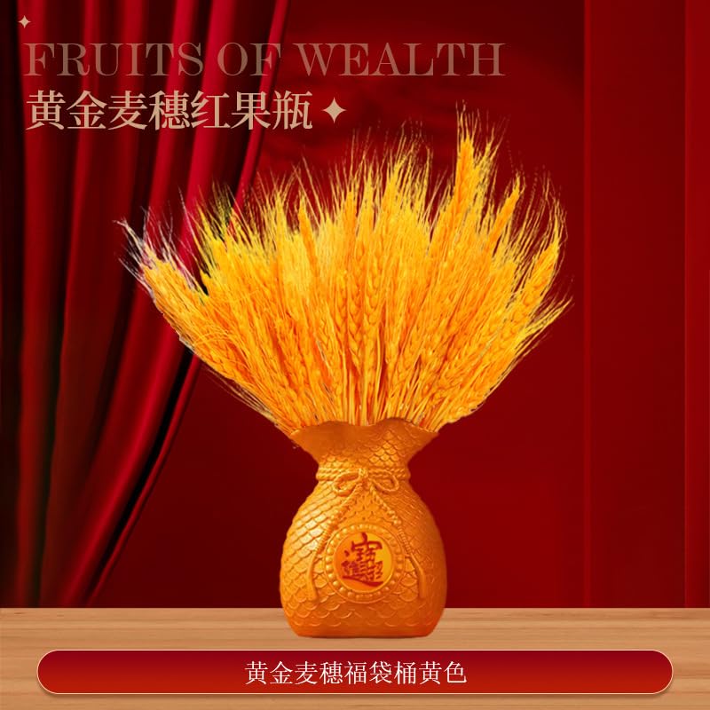 Decorazioni e ornamenti per il Capodanno cinese, Vaso della fortuna rosso dorato for il Capodanno cinese con personaggio Fu for l'anno del cavallo 2026, 31 cm