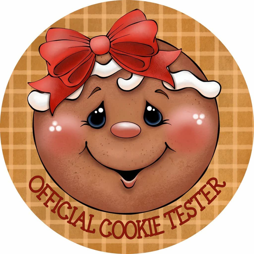 Metal Round Tin Signs Official Cookie Tester Sign Girl Gingerbread Sign Christmas Sign Front Door Antique Tin Sign Metal Sign Halloween Decor Christmas Decor Wall Decor 12x12 Inch
