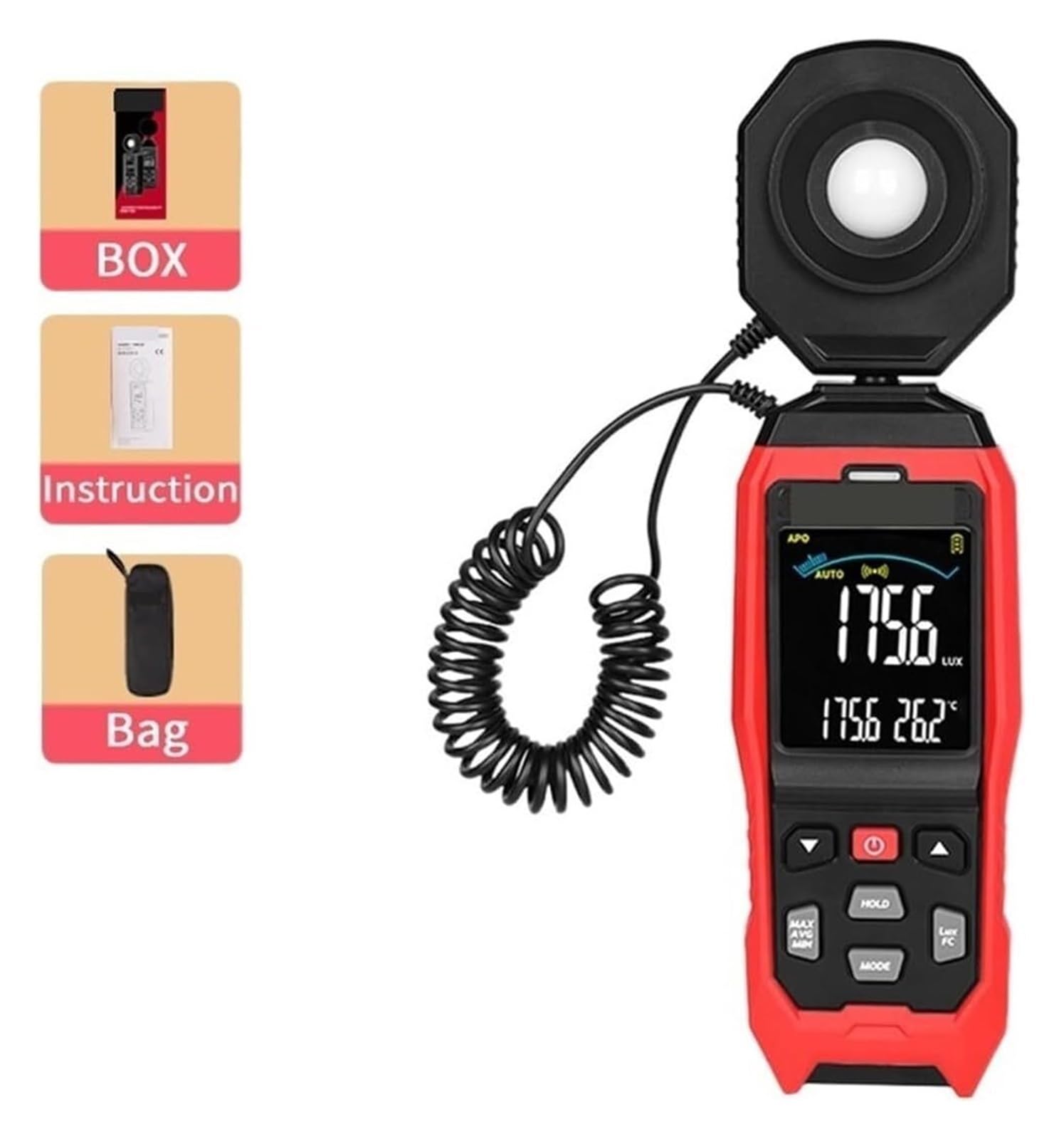 Medidor de Luz Digital, Luxómetro Portátil, Medidor de luz Digital, iluminómetro con sonda Desmontable, fotómetro, comprobador Ambiental, medición de Brillo(632b)