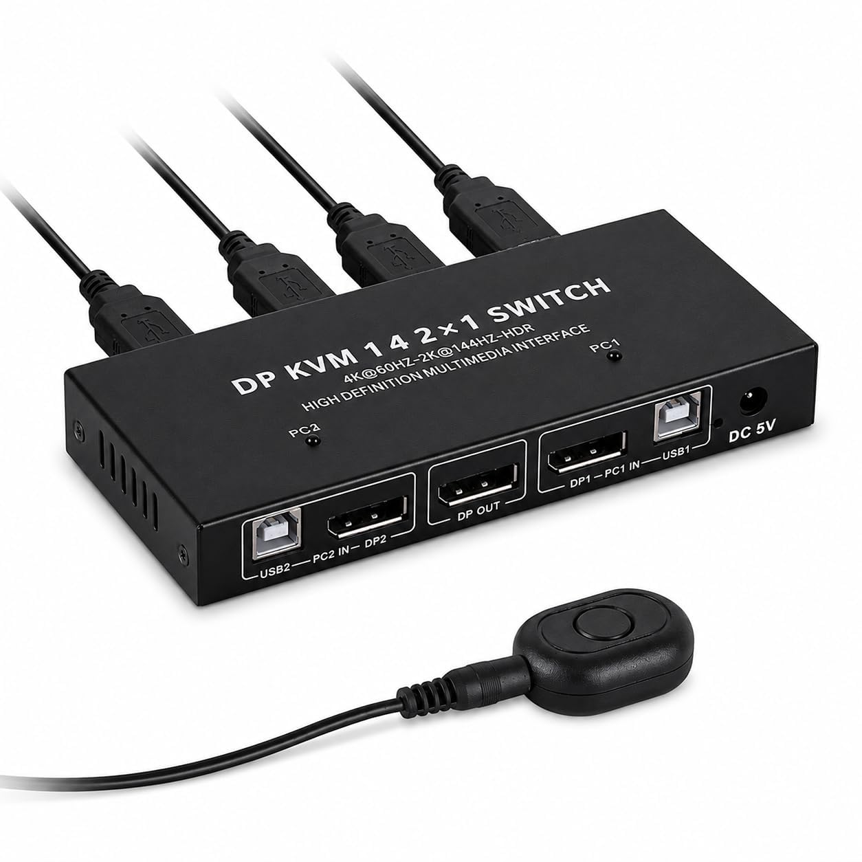 Displayport Kvm Switch for 1 Monitor and 2 Computers, 4K USB Switch @ 60Hz with 4 Ports, Includes Desktop Controller, Power Adapter Cables-image-46