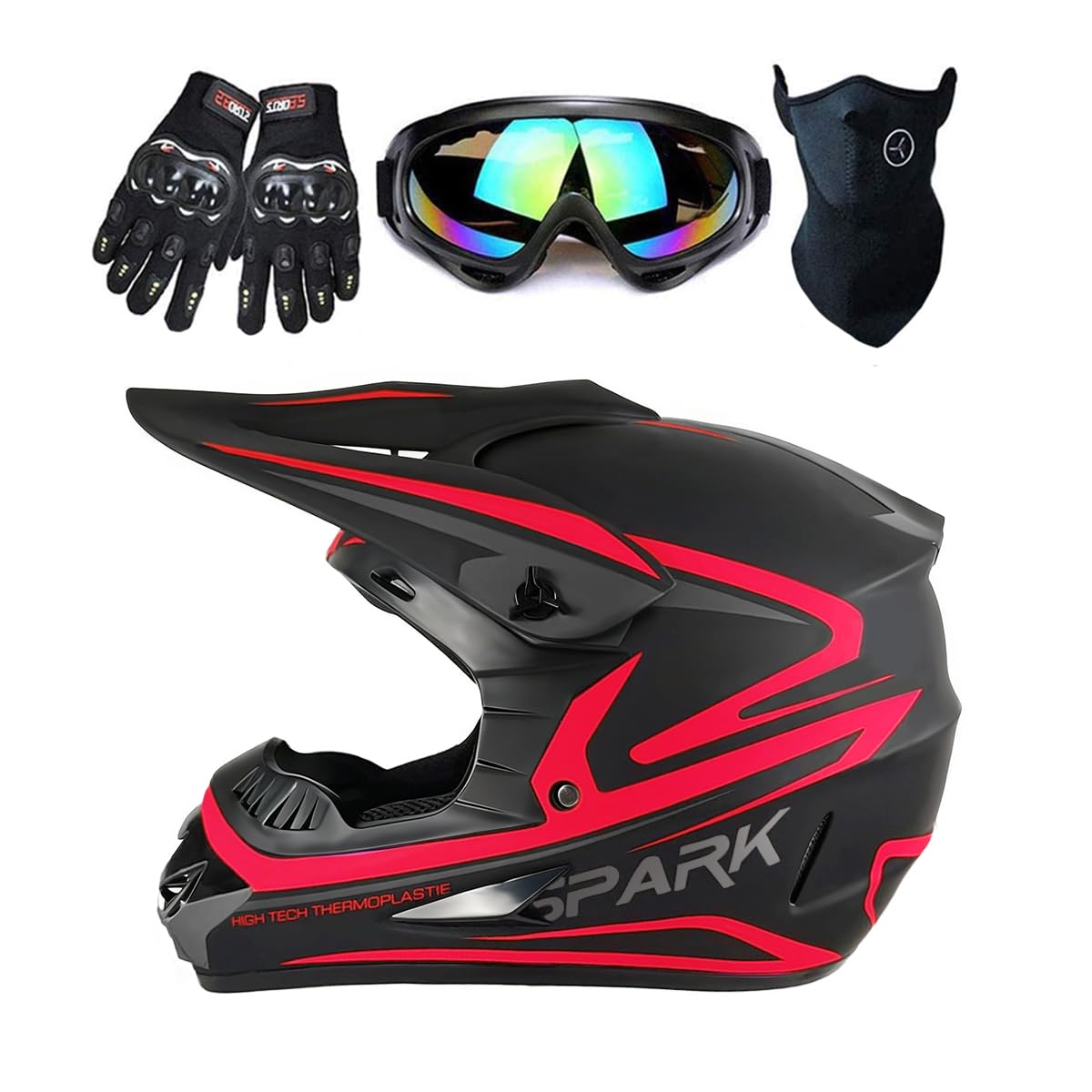 TTMiku Youth Kids Dirt Bike Helmet, Motocross ATV 4-Wheeler Go-Kart Street Bike Quad Offroad Motorcycle Casque Casco Combo Gloves Goggles Mask (4Pcs