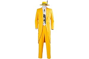 Men's Jim Carrey The Mask Cosplay Yellow Long Suit Halloween Costume