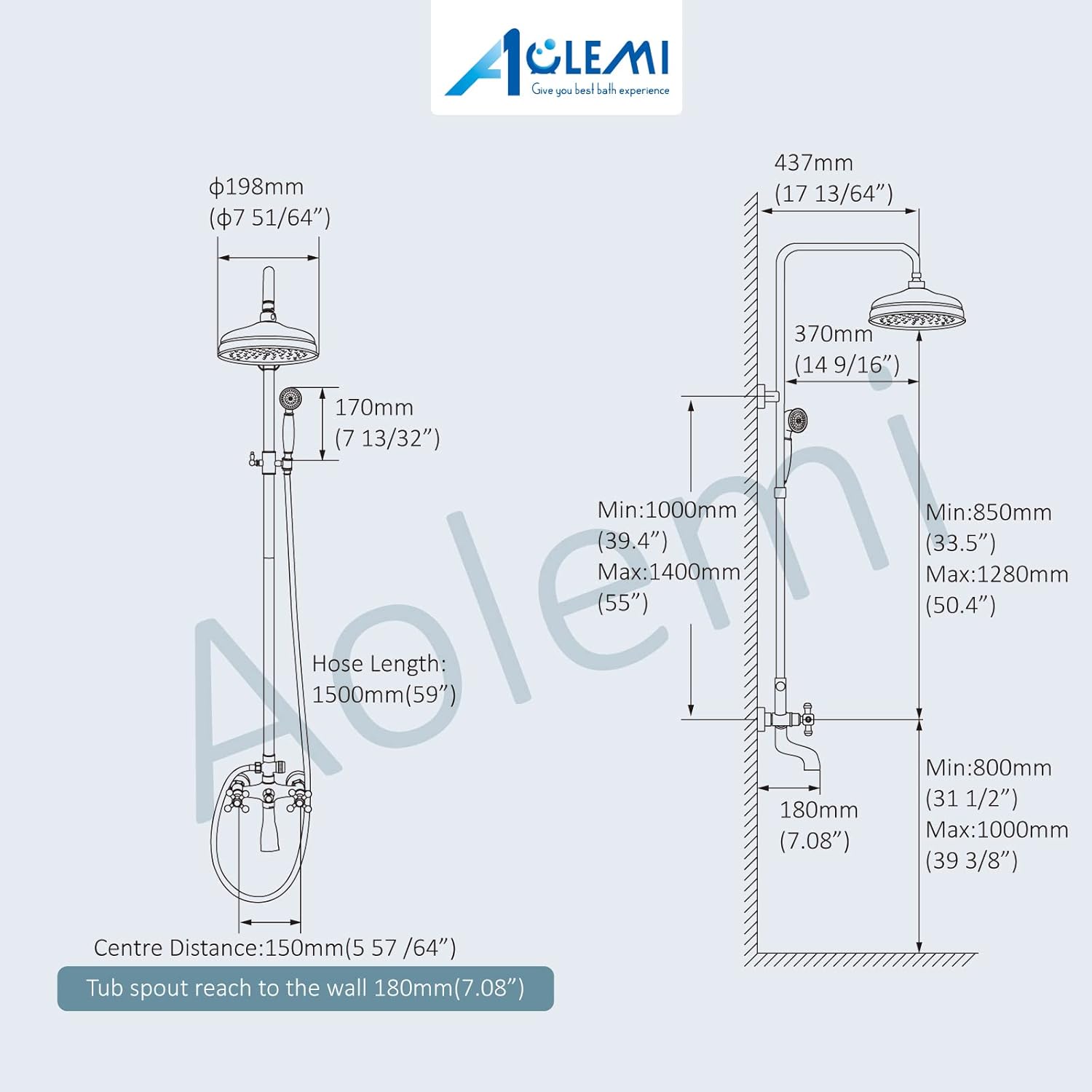 Aolemi Oil Rubbed Bronze Shower Faucet Set with Hand Sprayer Matching Wall Mount Oil Rubbed Bronze Bathtub Faucet Double Cross Handles