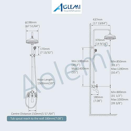 Miniatura 7 de Aolemi Cabezal de ducha de 8 pulgadas, juego de accesorios de ducha de bronce aceitado, mezclador de lluvia, pomos dobles, grifo de lavabo de baño a