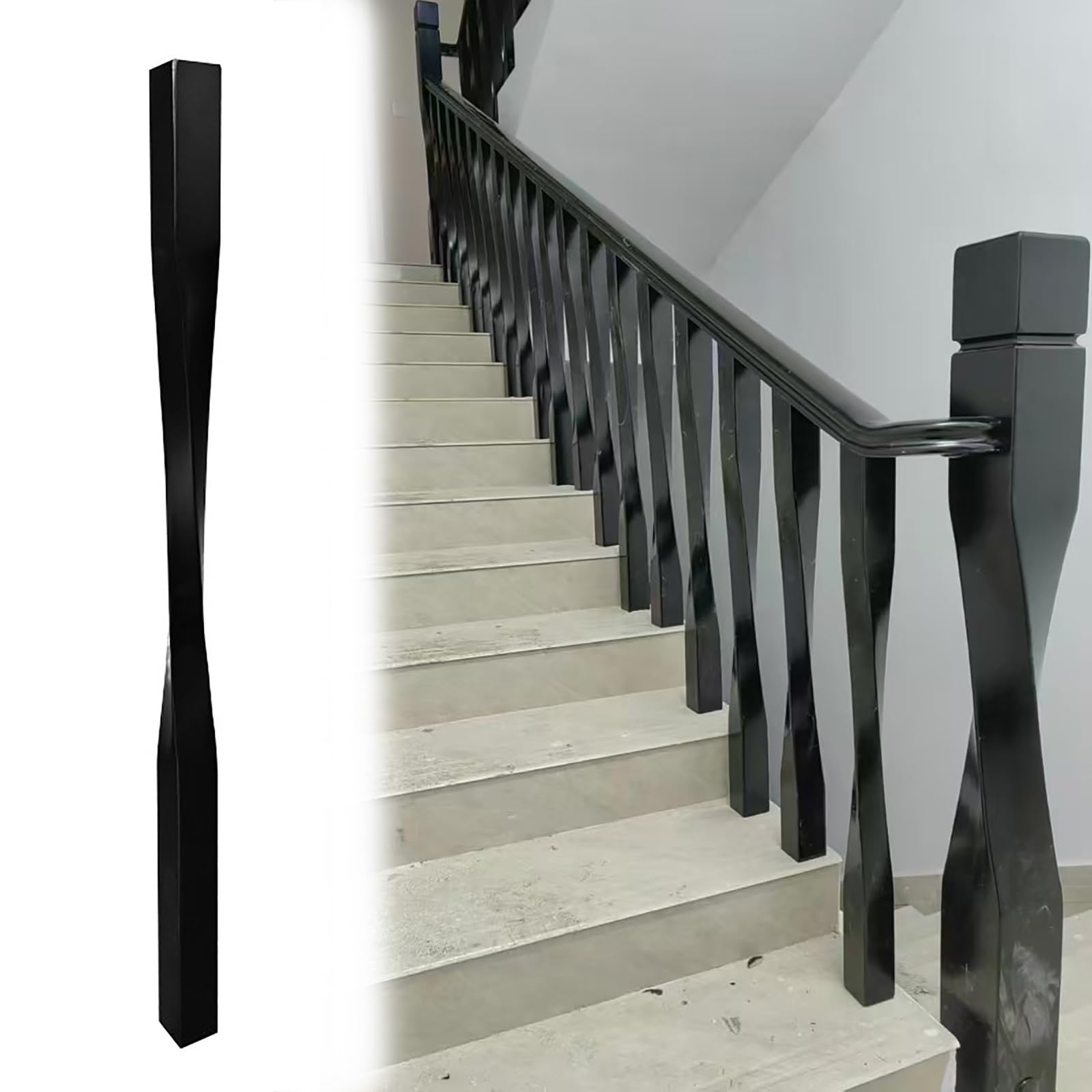 MLYAYE Wooden Twist Stair Baluster Post with Complete Fittings, 2 x 2 inch