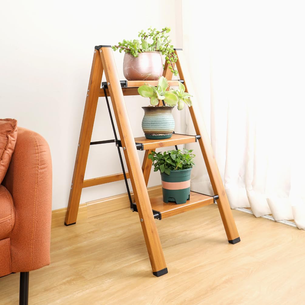Baoyouni - Scaletta a 3 gradini in alluminio leggero, pieghevole, portatile, con gradini antiscivolo e ampie piattaforme, capacità di 150 kg (330 libbre), per cucina, giardino, casa, ufficio - Nero +