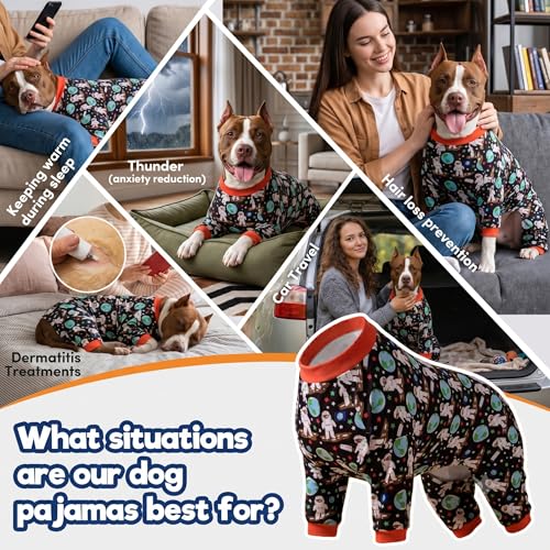 LovinPet Pitbull Onesie, Dogs Onesies, Doberman Sun Shield Shirt, Space Astronauts Black Print, Lightweight Pullover, Large Puppy PJ's, Full Coverage Doberman Pajamas, Large Dog Shirt, XL - Image 5