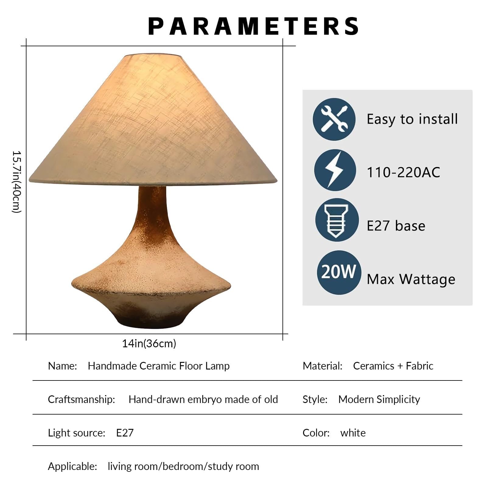 Lampe de table céramique vintage base pot abat-jour lin lampe chevet