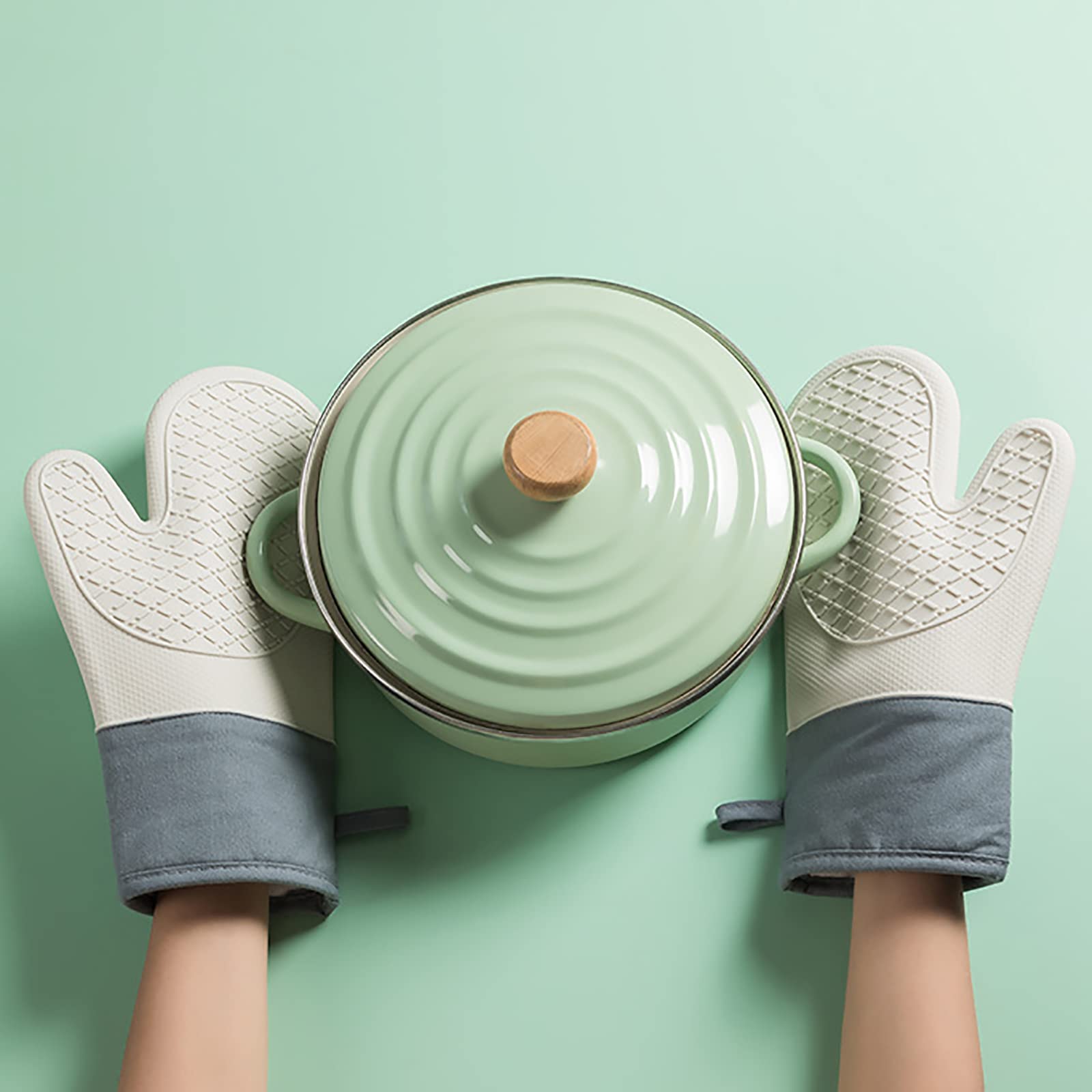 Guantes de horno de silicona, guantes de horno de cocina, guantes de horno de cocina con forro acolchado, alta resistencia al calor 500 grados, naranja, par de