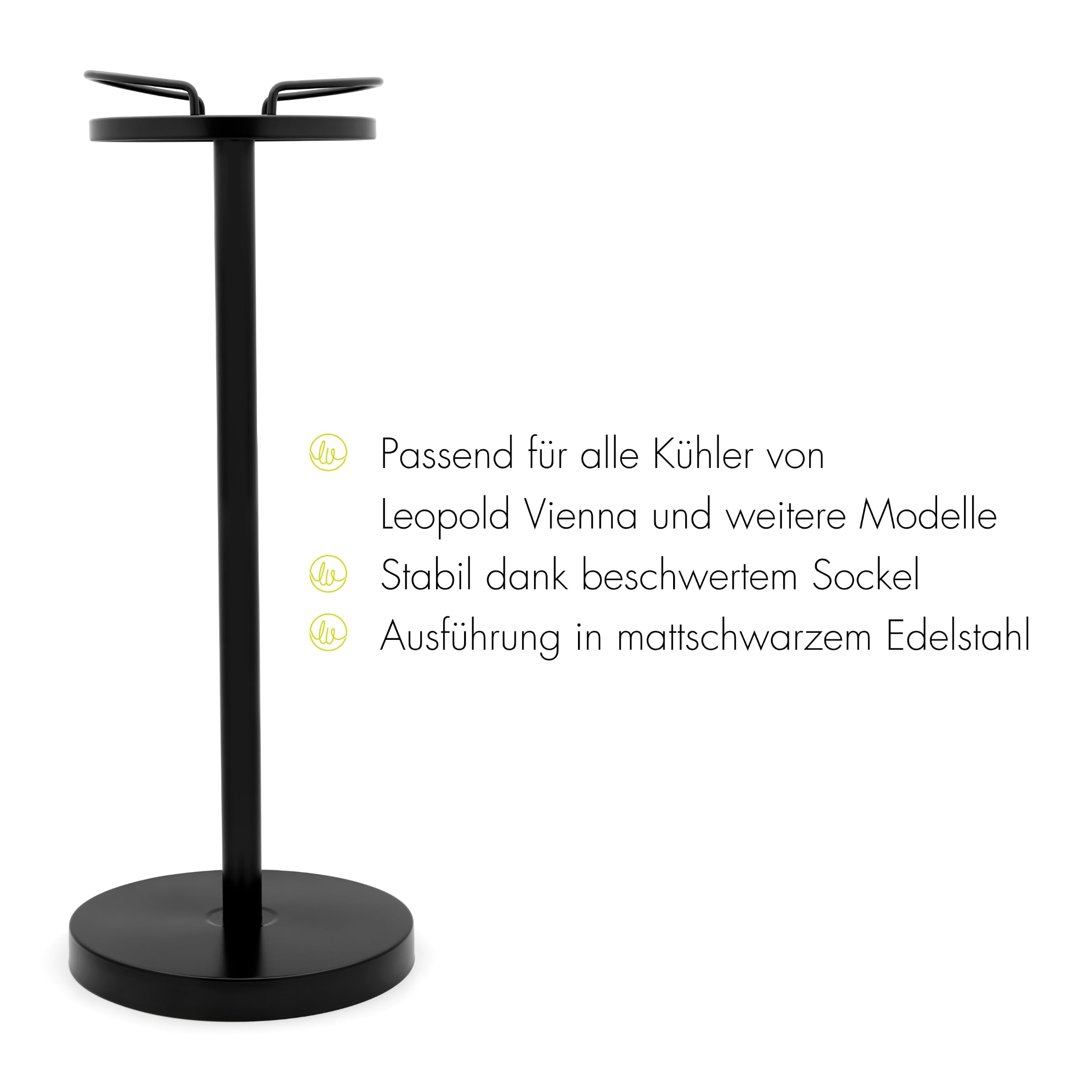 Leopold Vienna Weinkühler Ständer, Ständer für Flaschenkühler - Schwarz | Champagnerkühlerständer mit Beschwerten Standfuß, 69 cm, Edelstahl Ständer für Leopold Vienna & Universal- Sektkühler