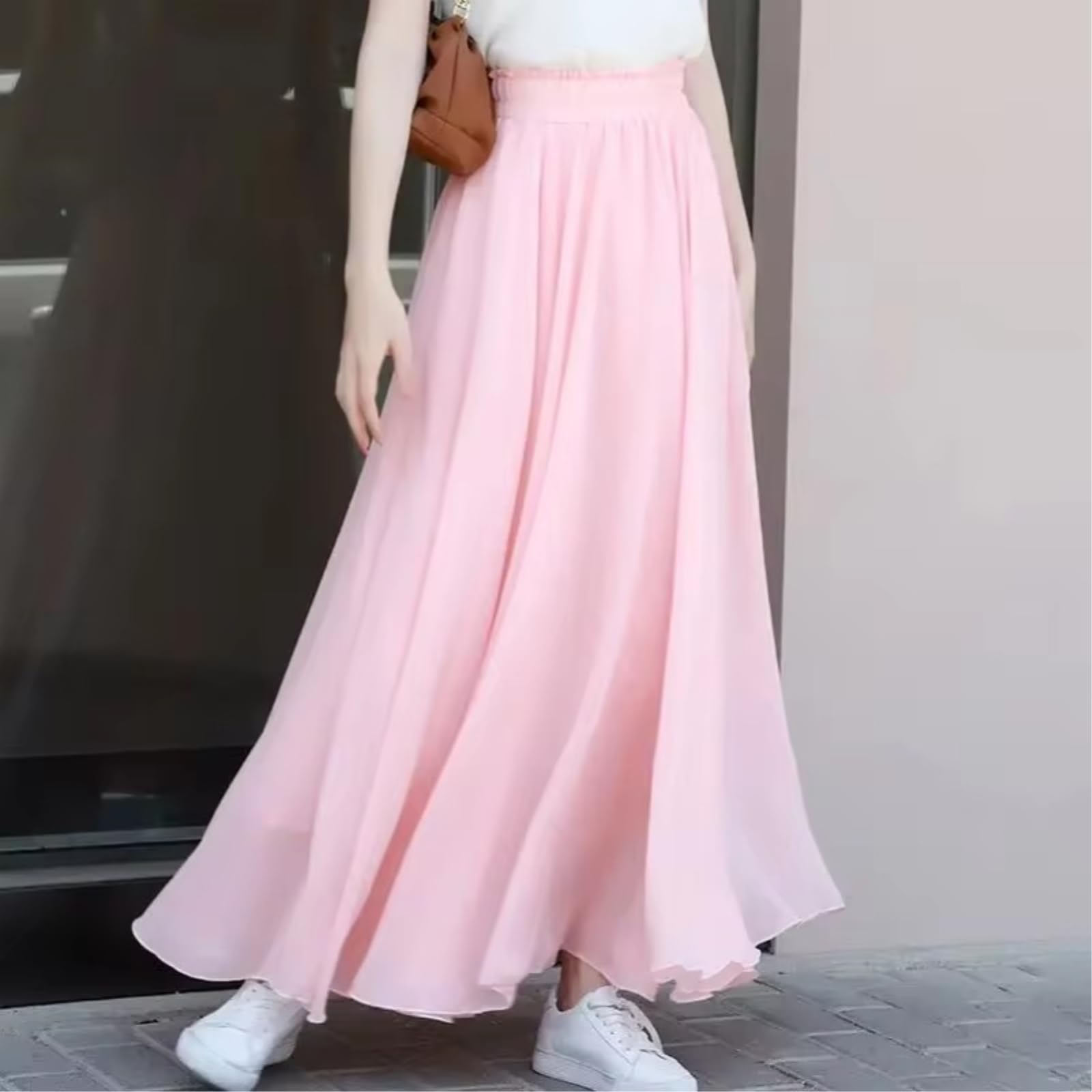Robe Femme Femmes Haute Taille Chiffon Maxi Jupe Flowy Full Circle Long Danse Élégante Casual pour L'été-Ice Blue-m