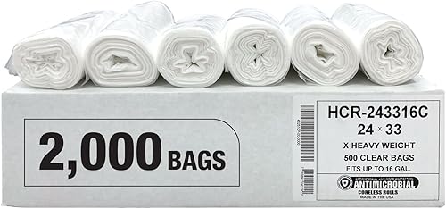 Miniatura 6 de Aluf Plastics Bolsas de basura de alta densidad, 16 galones, 1000 unidades, 6 micrones (eq), 24" x 33", negras, para baño, oficina, industrial,