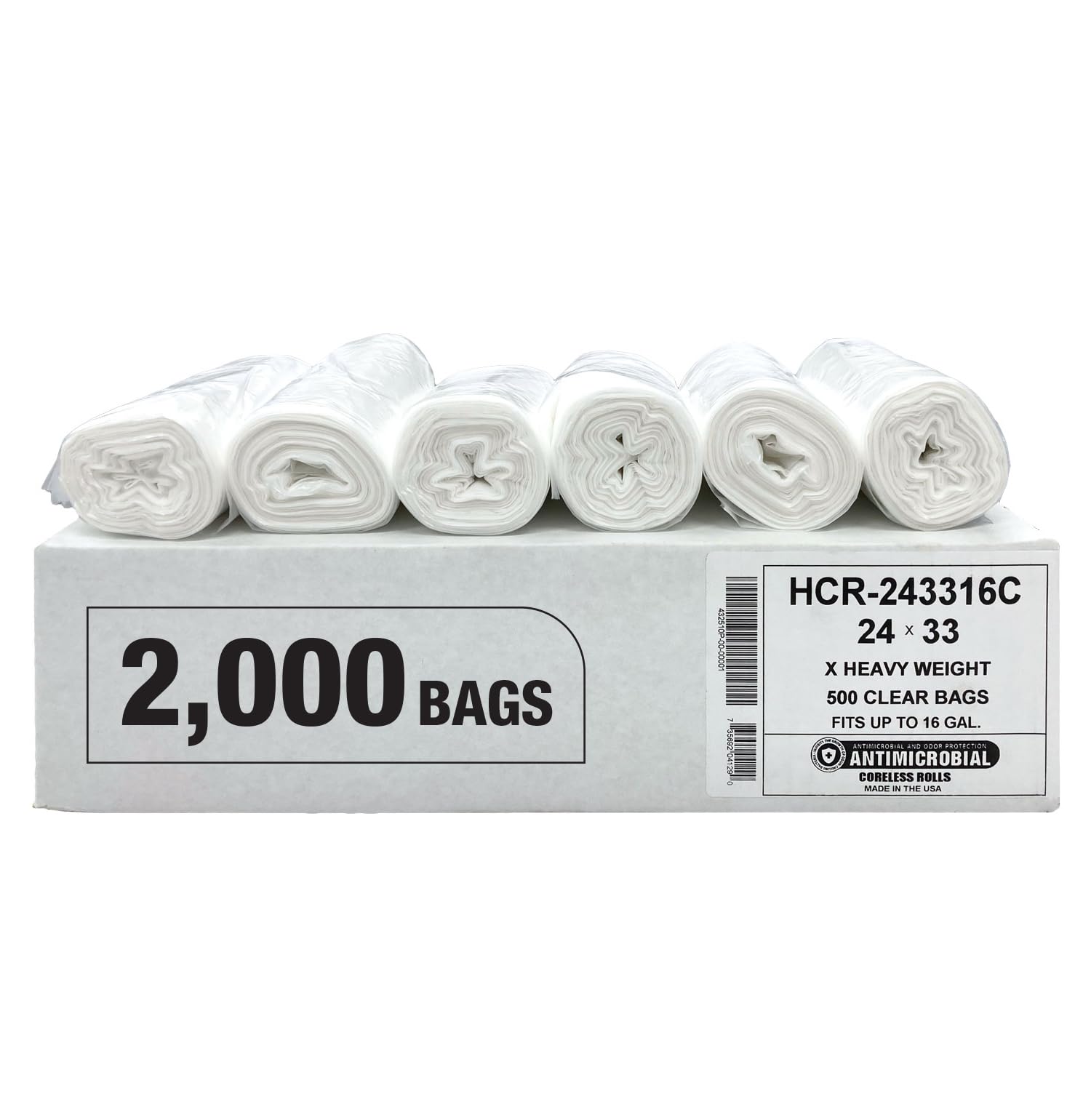 Aluf Plastics 12-16 Gallon 16 Micron (eq) Clear Bags 24" x 33" 2000 Count