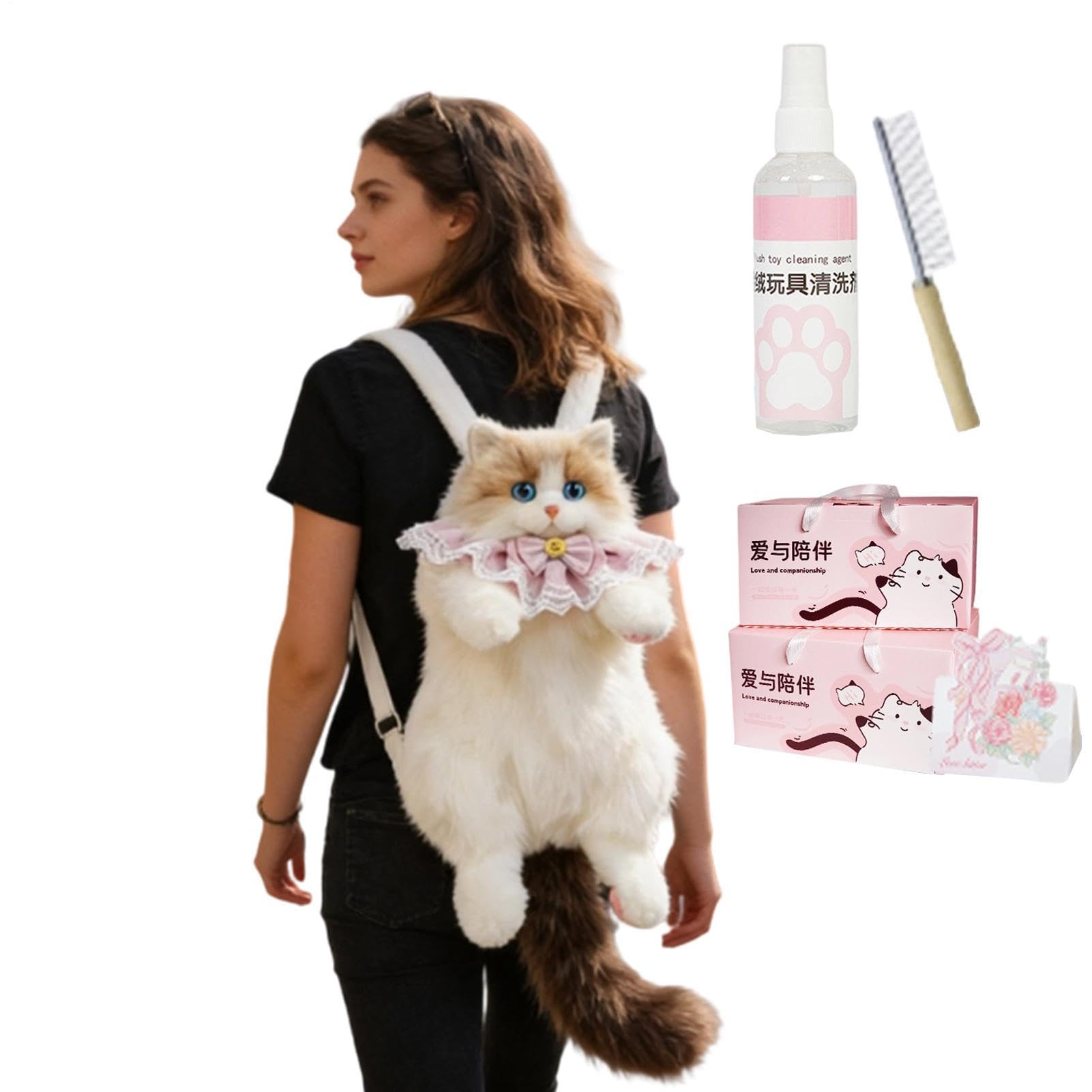 Mochila Con Forma De Gato Bolso de Peluche Amplio | Mochila Peluche Realista Gato Para Escuela Trabajo Oficina Viajes Vacaciones Viaje Finde Desplazamiento Diario Compras