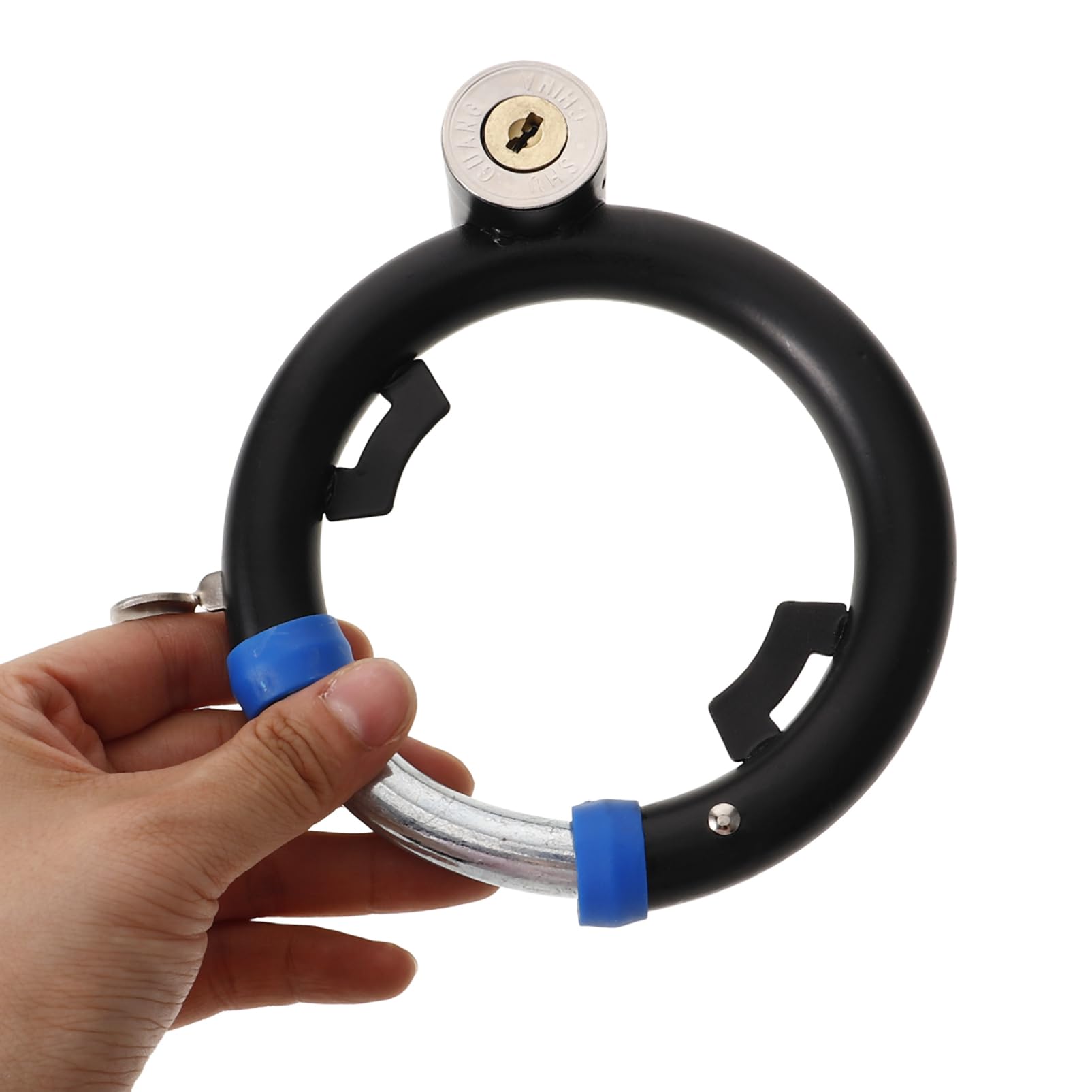 Lucchetto Antifurto per Bicicletta Rotondo in Acciaio Inox Nero | Set 1 Pezzo con Chiavi e Supporto, per Mountain Bike e Scooter Elettrico, Uso Outdoor e Cycling