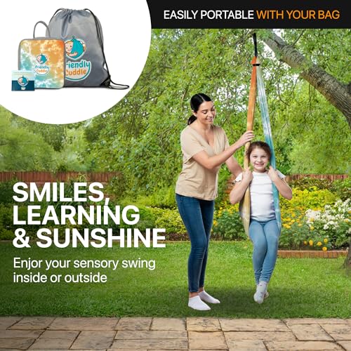 Image of Indoor Sensory Swing for Kids or Outdoor - Holds 300lbs, Double-Layer, & 360 Swivel, Calming Compression Therapy Swing Hammock for Kids & Adults with All Hardware - Sensory-Motor Toys & Gifts