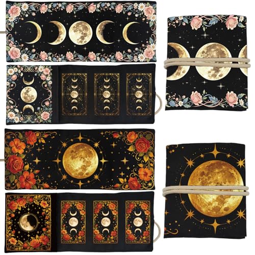 GLOBLELAND 2 piezas fases lunares titular de cartas de tarot de poliéster floral grande bolsa de almacenamiento para cartas del tarot y tarjetas de adivinación Accesorios para cartas de juego y tarot