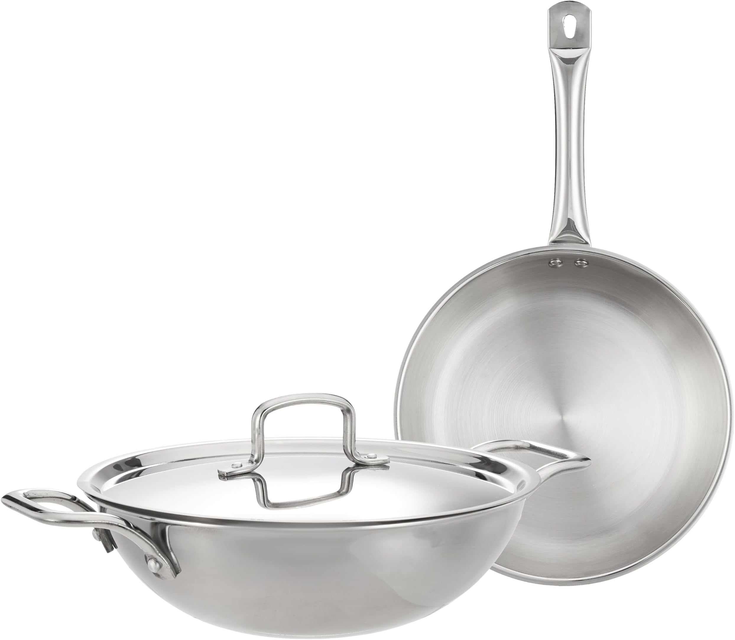 Triply Stainless Steel 2 Piece Cookware Set (Kadhai/Wok with Lid-24 Cm, Fry Pan-24 Cm) Induction and Gas Stove Compatible | Dishwasher Safe (Silver)