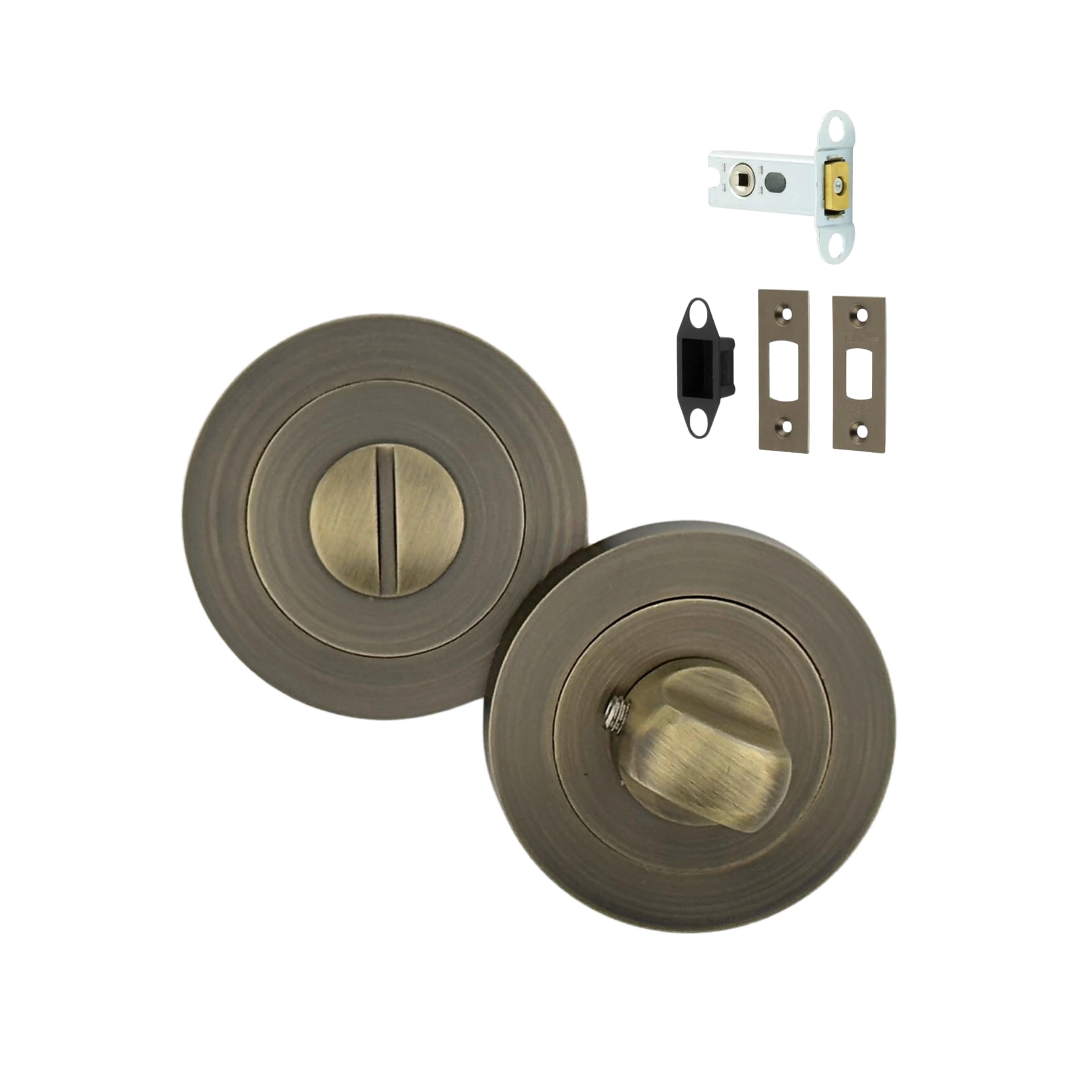 AXS Hardware Bathroom Turn & Release with Deadbolt, Antique Brass, Emergency Release, Single, 44mm Backset, 54mm Backset, Aluminium, Privacy Locking (Antique Brass, Pack - 54mm Backset)